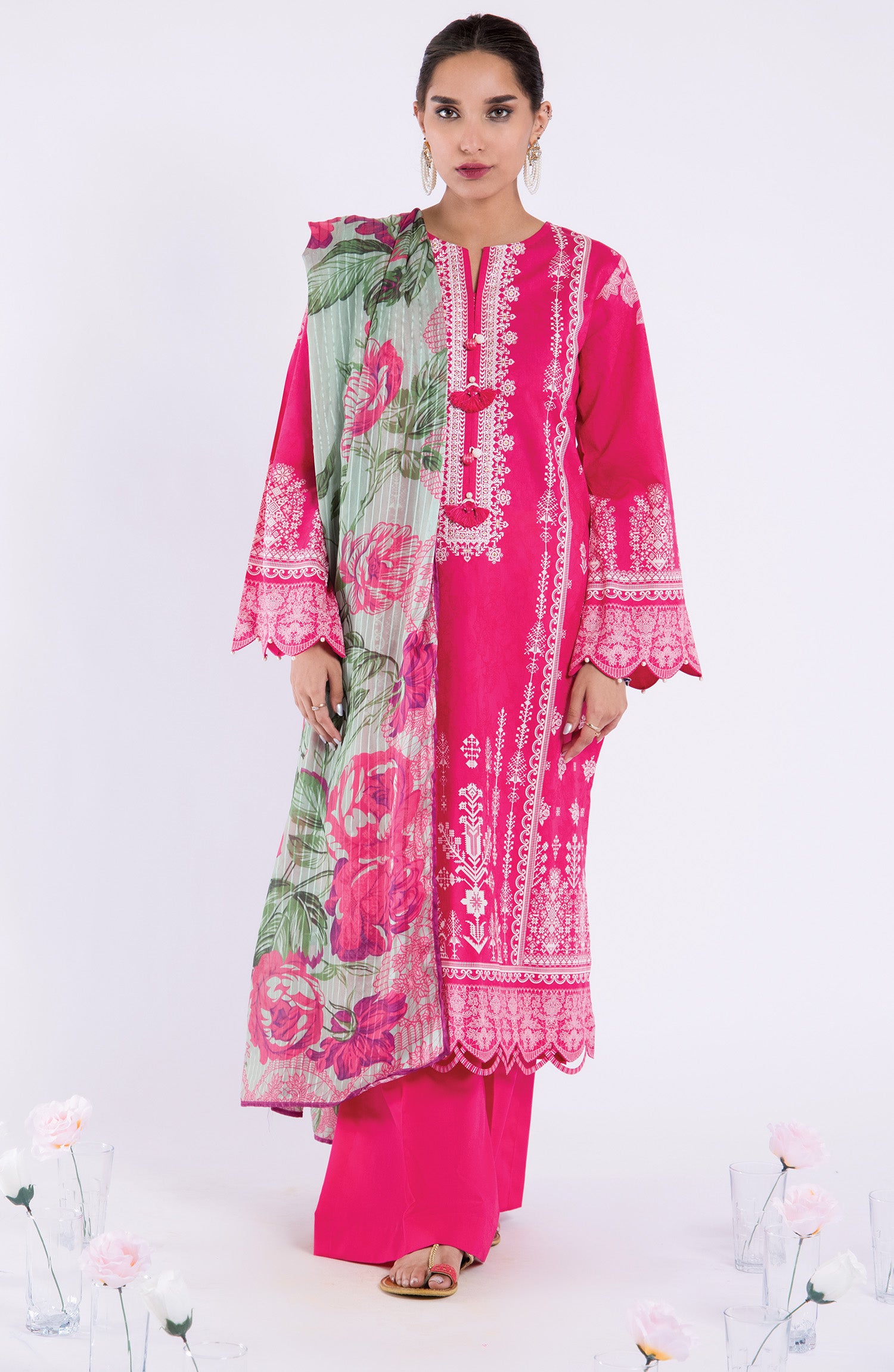 OTL-22-038/U PINK JACQUARD  UNSTITCHED SHIRT DUPATTA PANTS