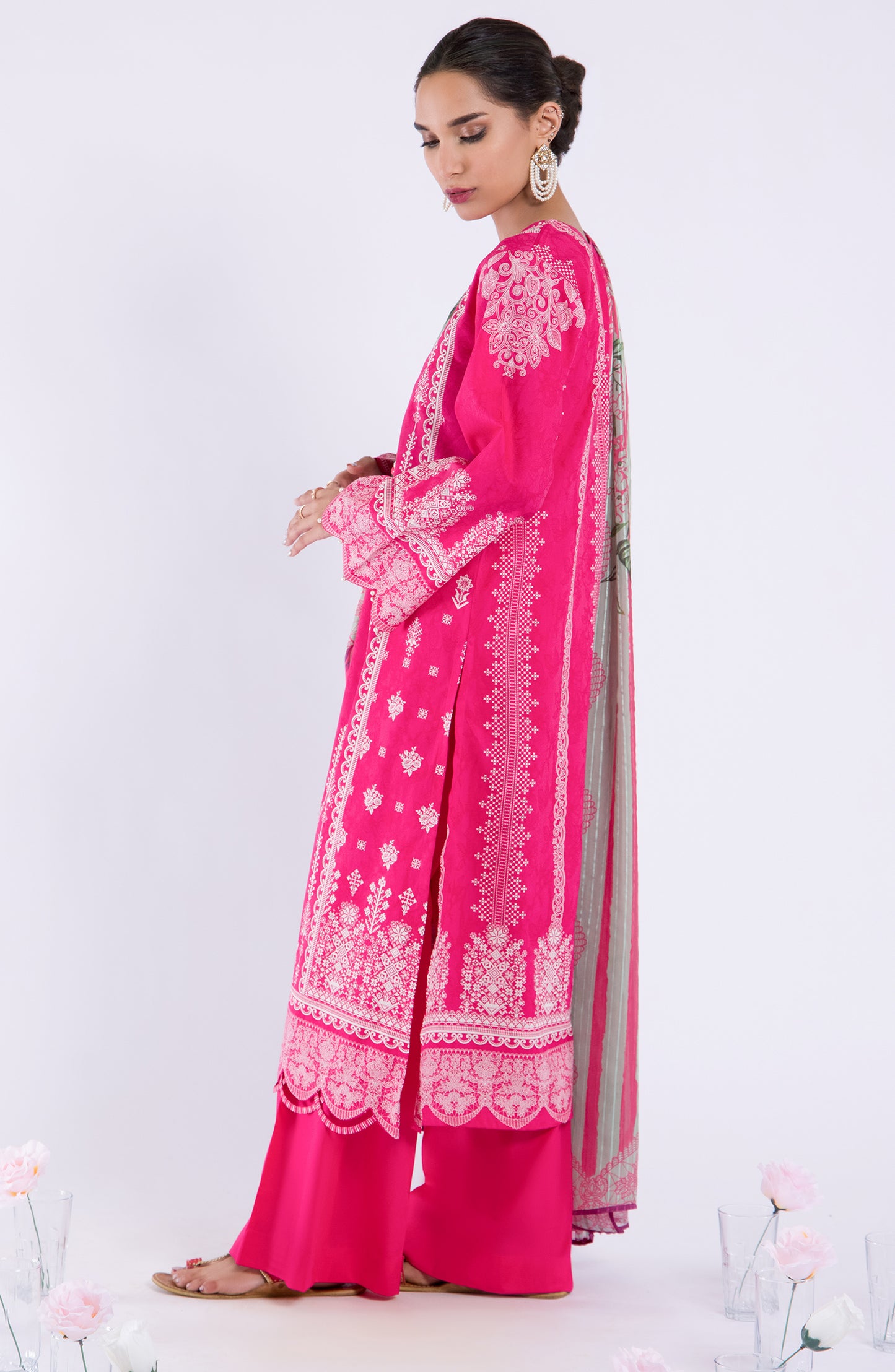 OTL-22-038/U PINK JACQUARD  UNSTITCHED SHIRT DUPATTA PANTS