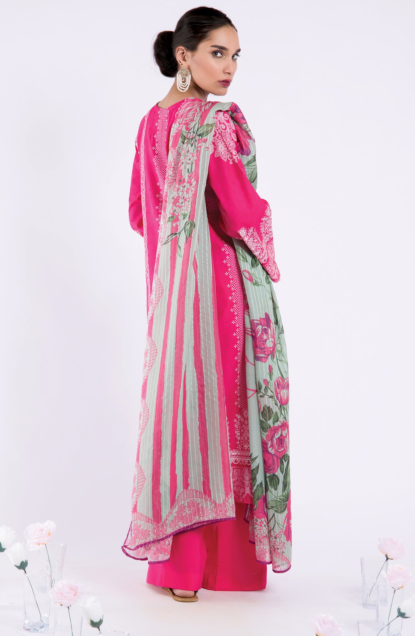 OTL-22-038/U PINK JACQUARD  UNSTITCHED SHIRT DUPATTA PANTS
