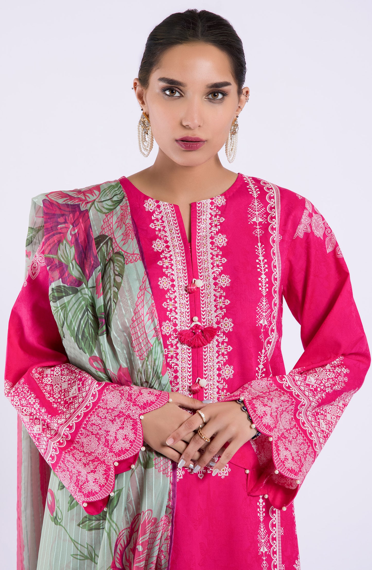 OTL-22-038/U PINK JACQUARD  UNSTITCHED SHIRT DUPATTA PANTS