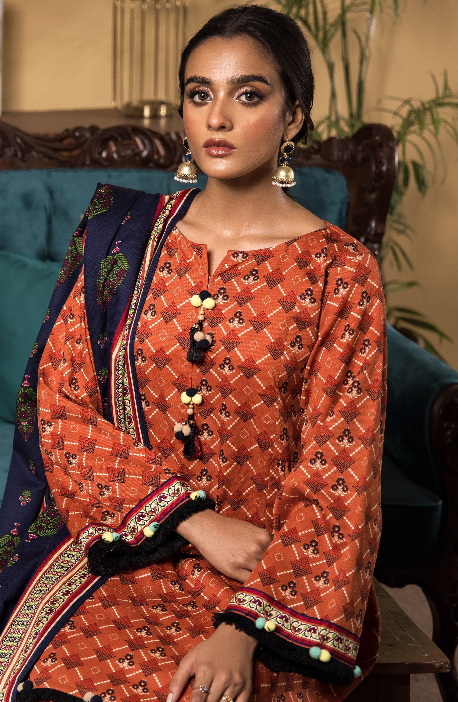 OTL-21-327/U BROWN COTTEL WINTER UNSTITCHED SHIRT DUPATTA PANTS