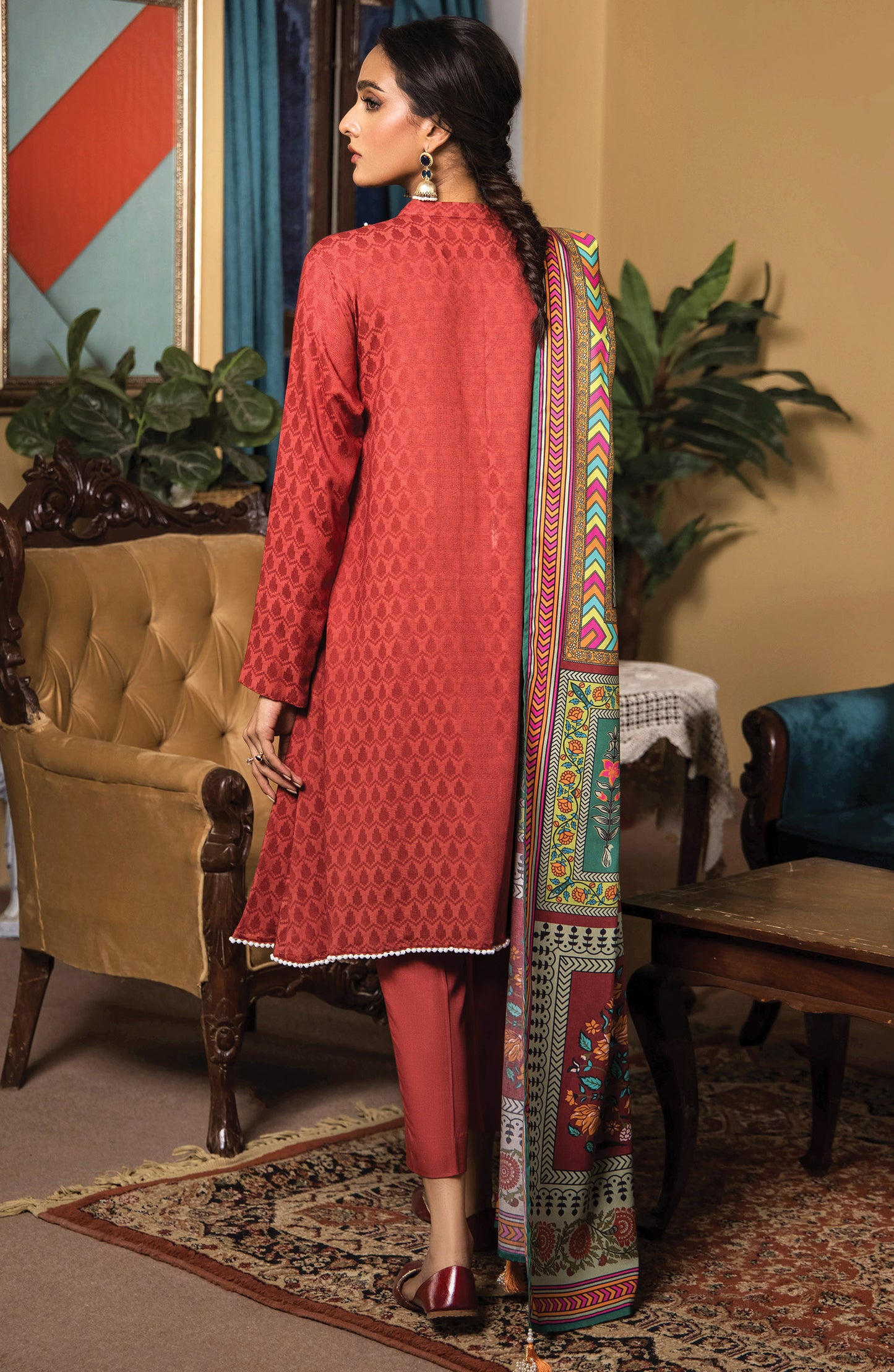 OTL-21-324/U MAROON LINEN WINTER UNSTITCHED SHIRT DUPATTA PANTS