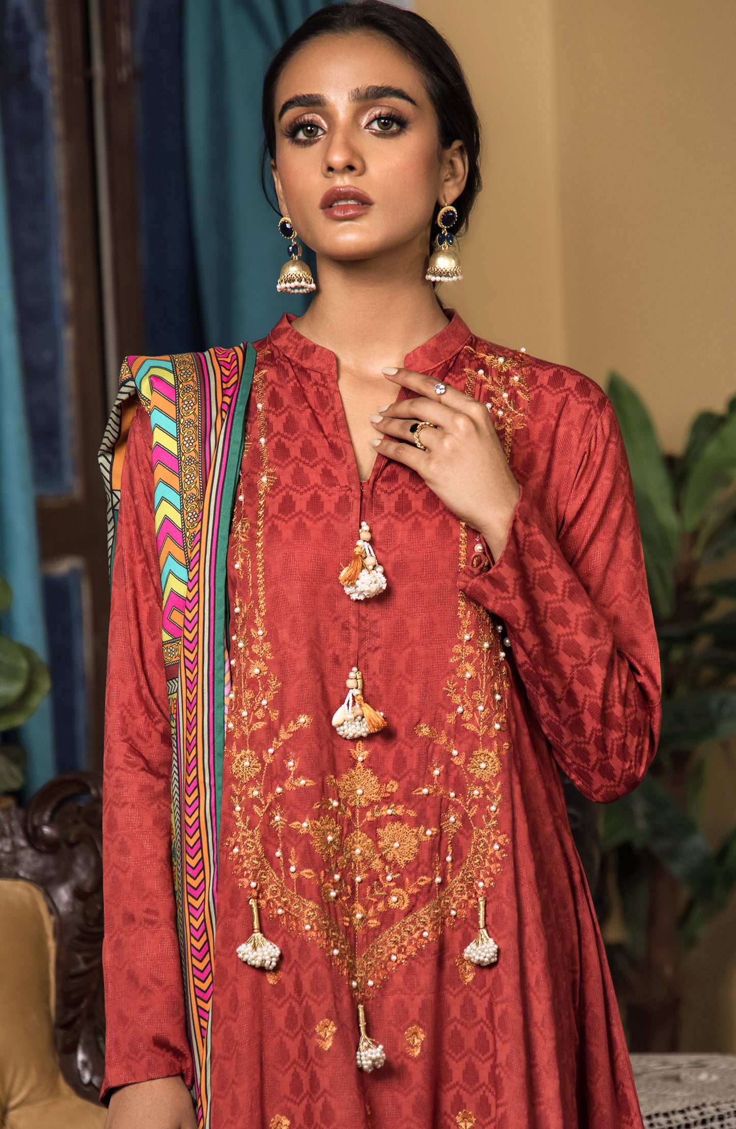 OTL-21-324/U MAROON LINEN WINTER UNSTITCHED SHIRT DUPATTA PANTS