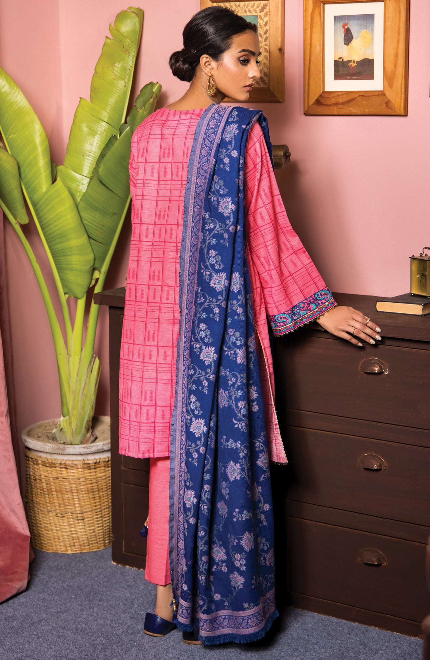 Unstitched 3 Piece Embroidered Khaddar Shirt , Khaddar Pant and Kashmiri Dupatta