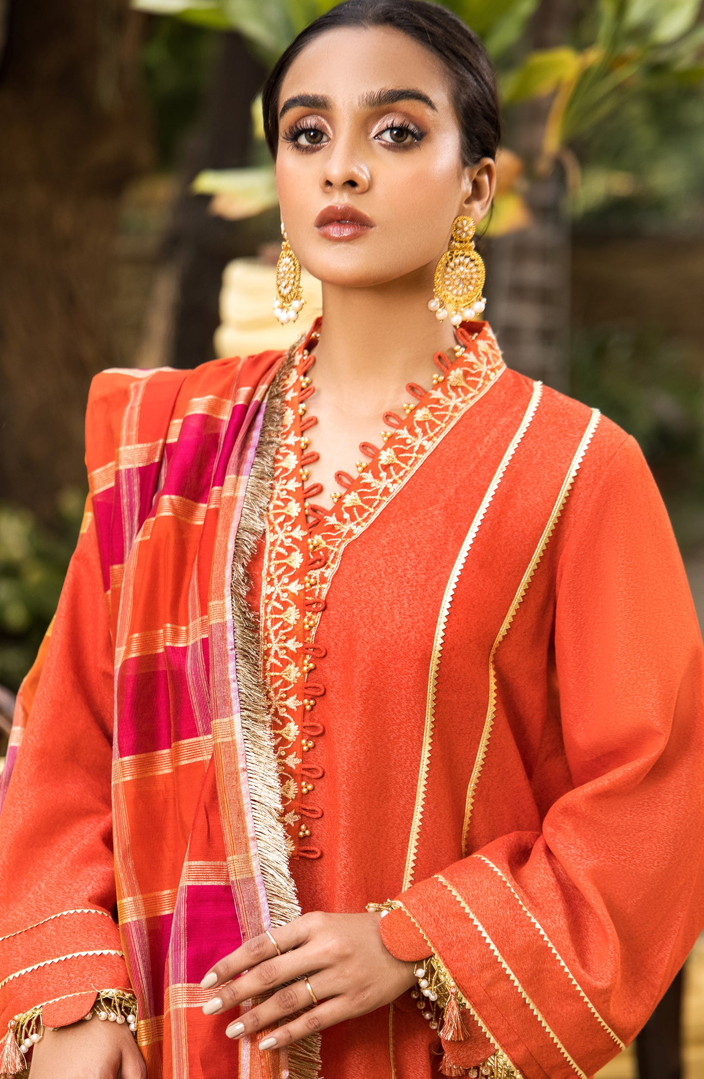 OTL-21-338/U ORANGE KARANDI WINTER UNSTITCHED SHIRT DUPATTA PANTS