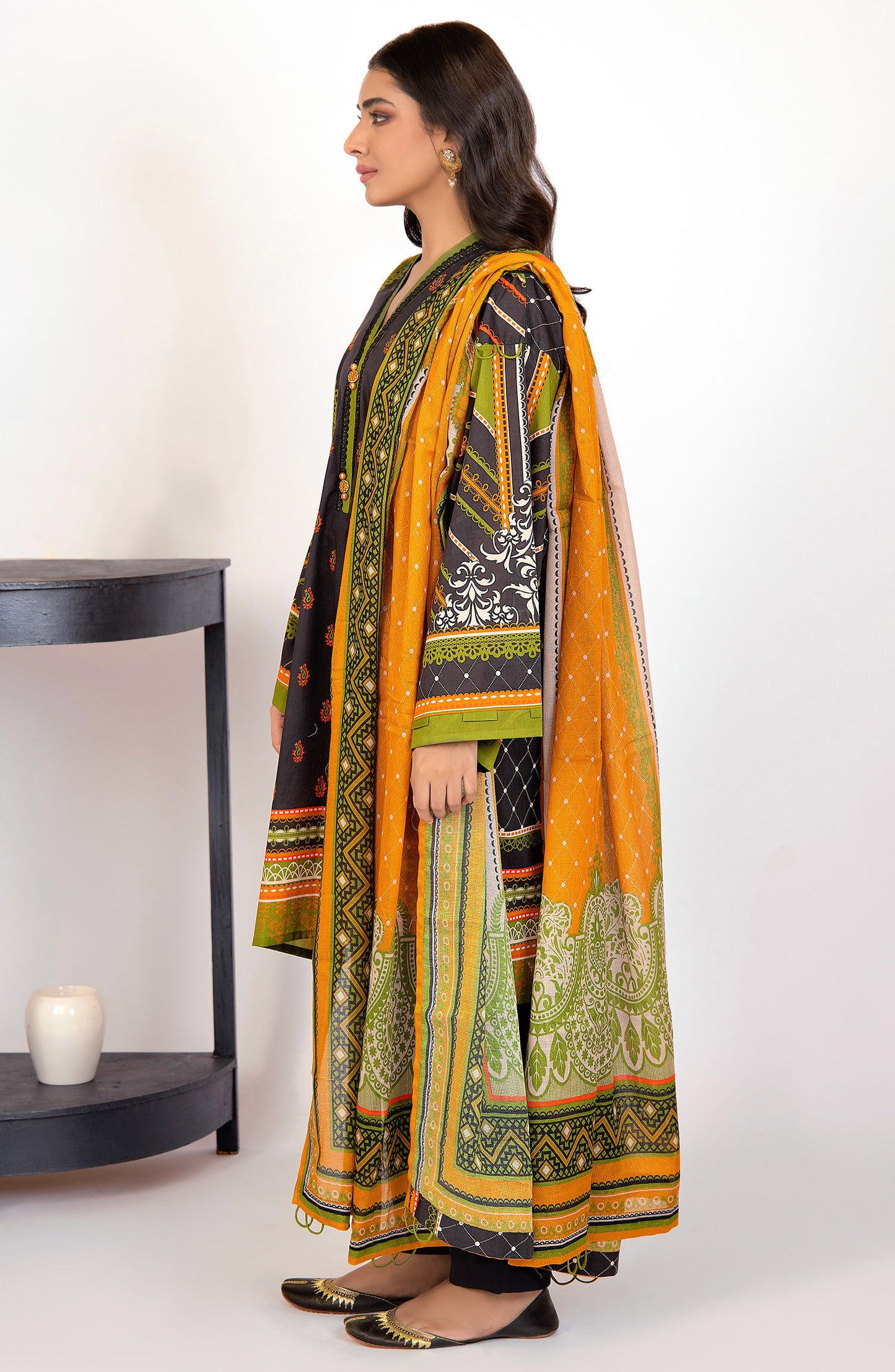 Unstitched 2 Piece Printed Lawn Shirt and Dobby Net Dupatta