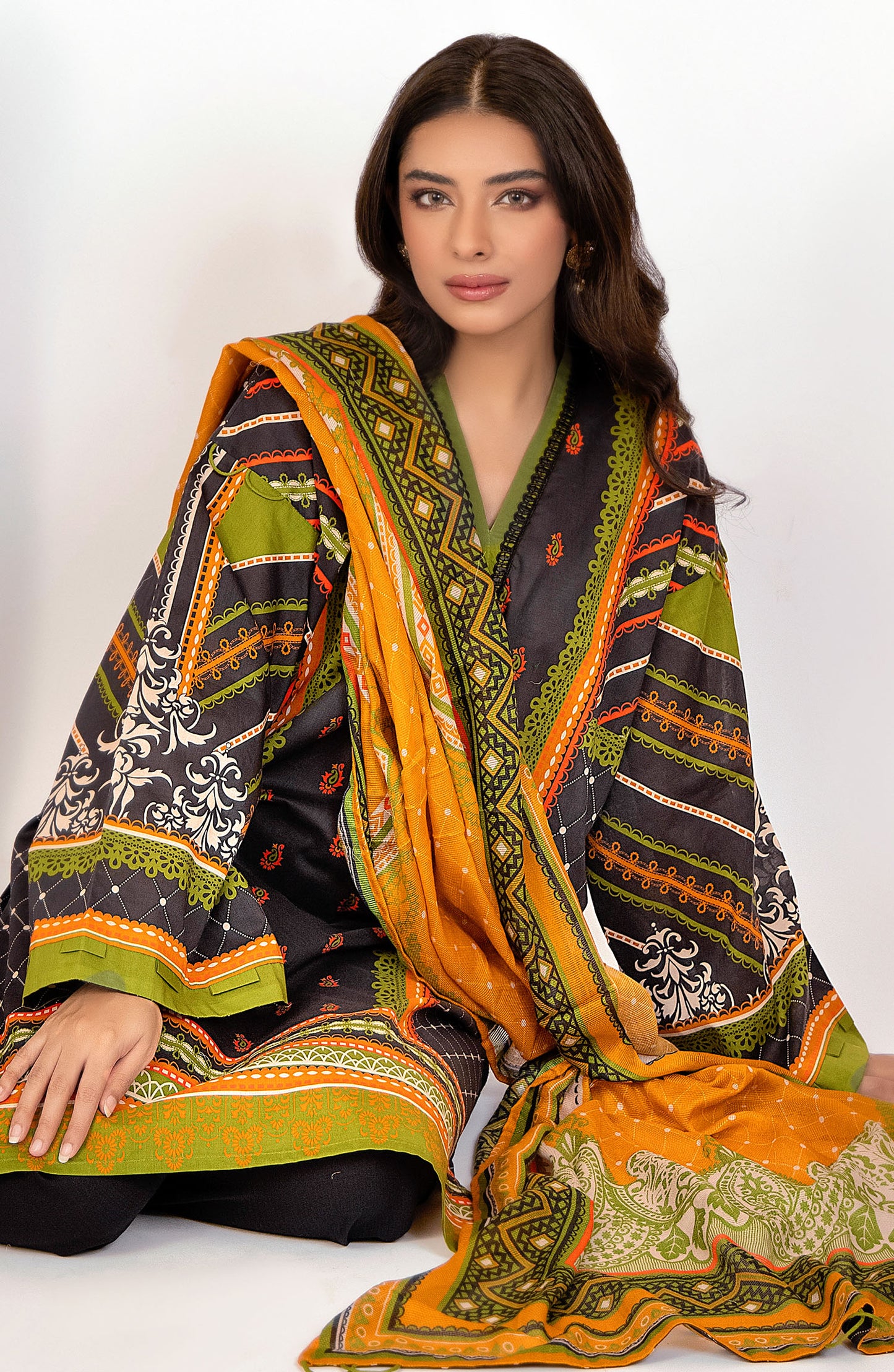 Unstitched 2 Piece Printed Lawn Shirt and Dobby Net Dupatta