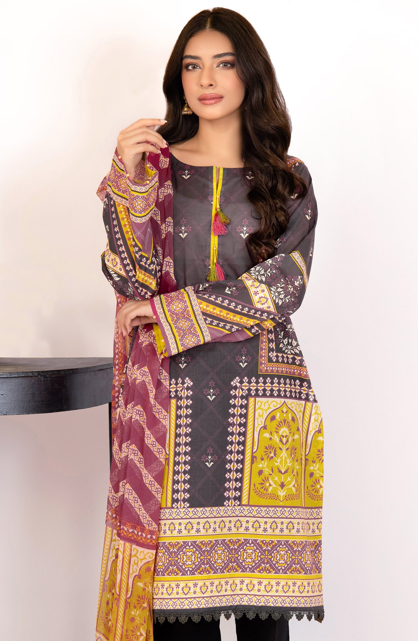Unstitched 2 Piece Printed Lawn Shirt and Chiffon Dupatta