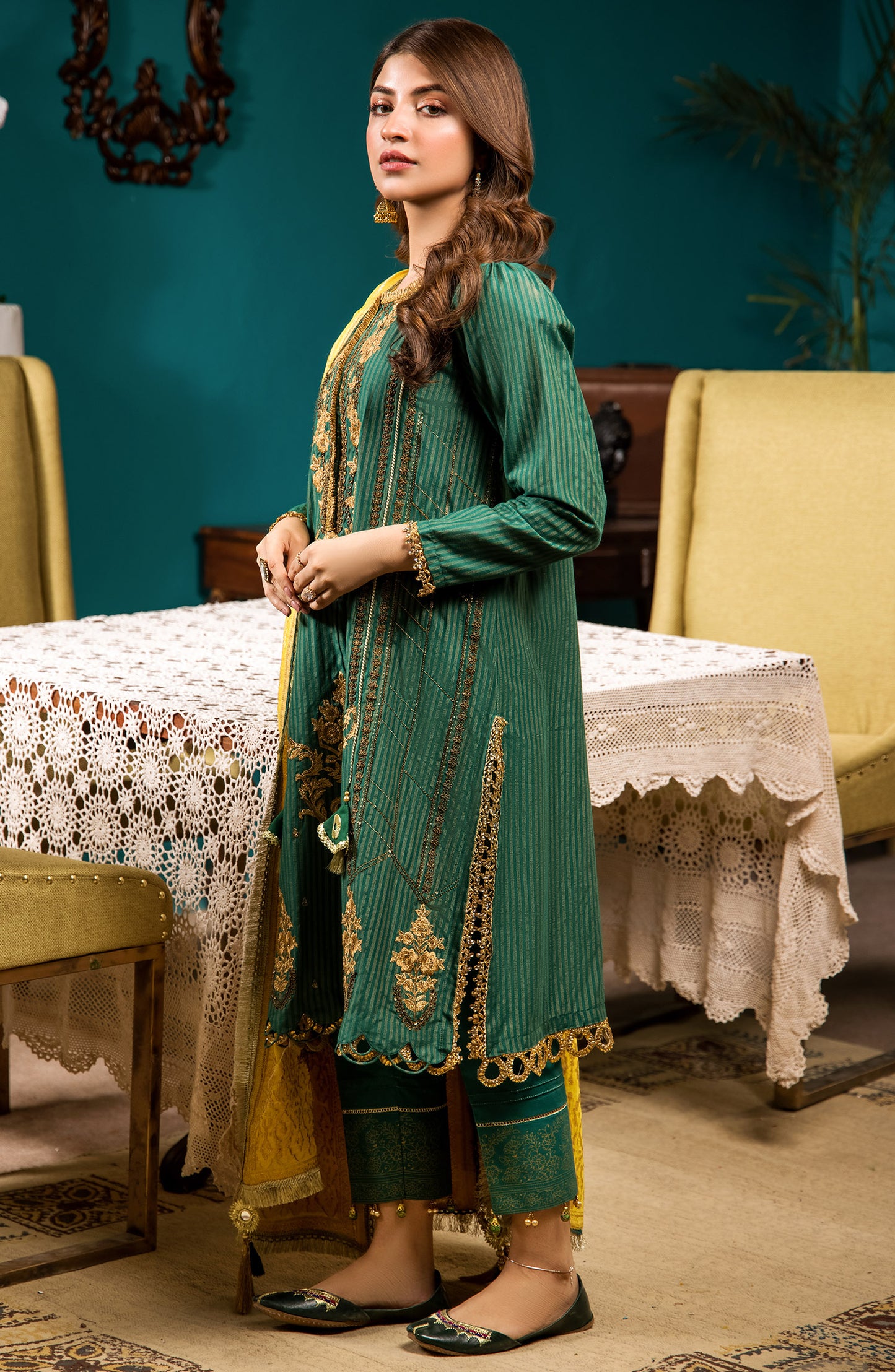 Unstitched 3 Piece Embroidered Fancy Maysuri Shirt , Cambric Pant and JACQUARD Dupatta
