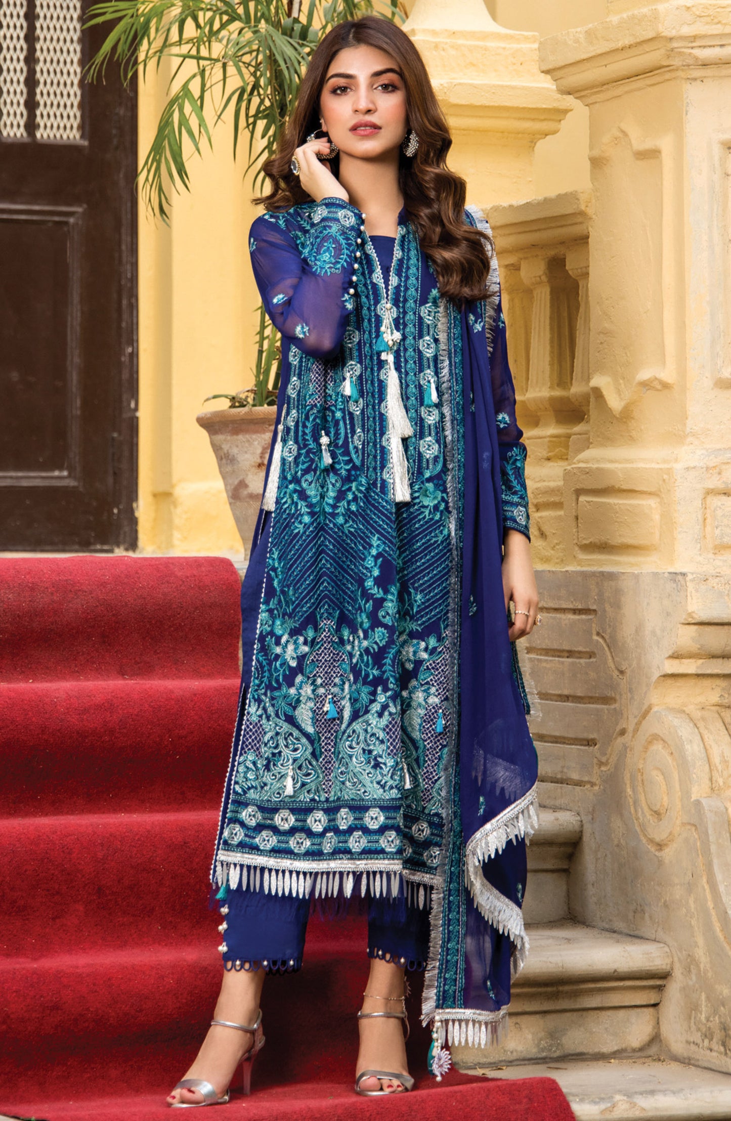 NRF-023/U BLUE CHIFFON WINTER UNSTITCHED SHIRT DUPATTA PANTS