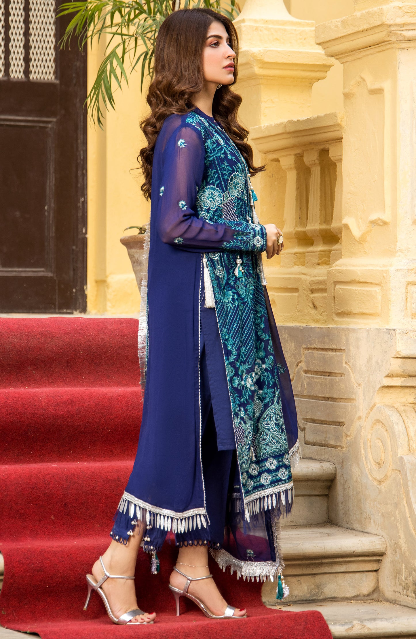 NRF-023/U BLUE CHIFFON WINTER UNSTITCHED SHIRT DUPATTA PANTS