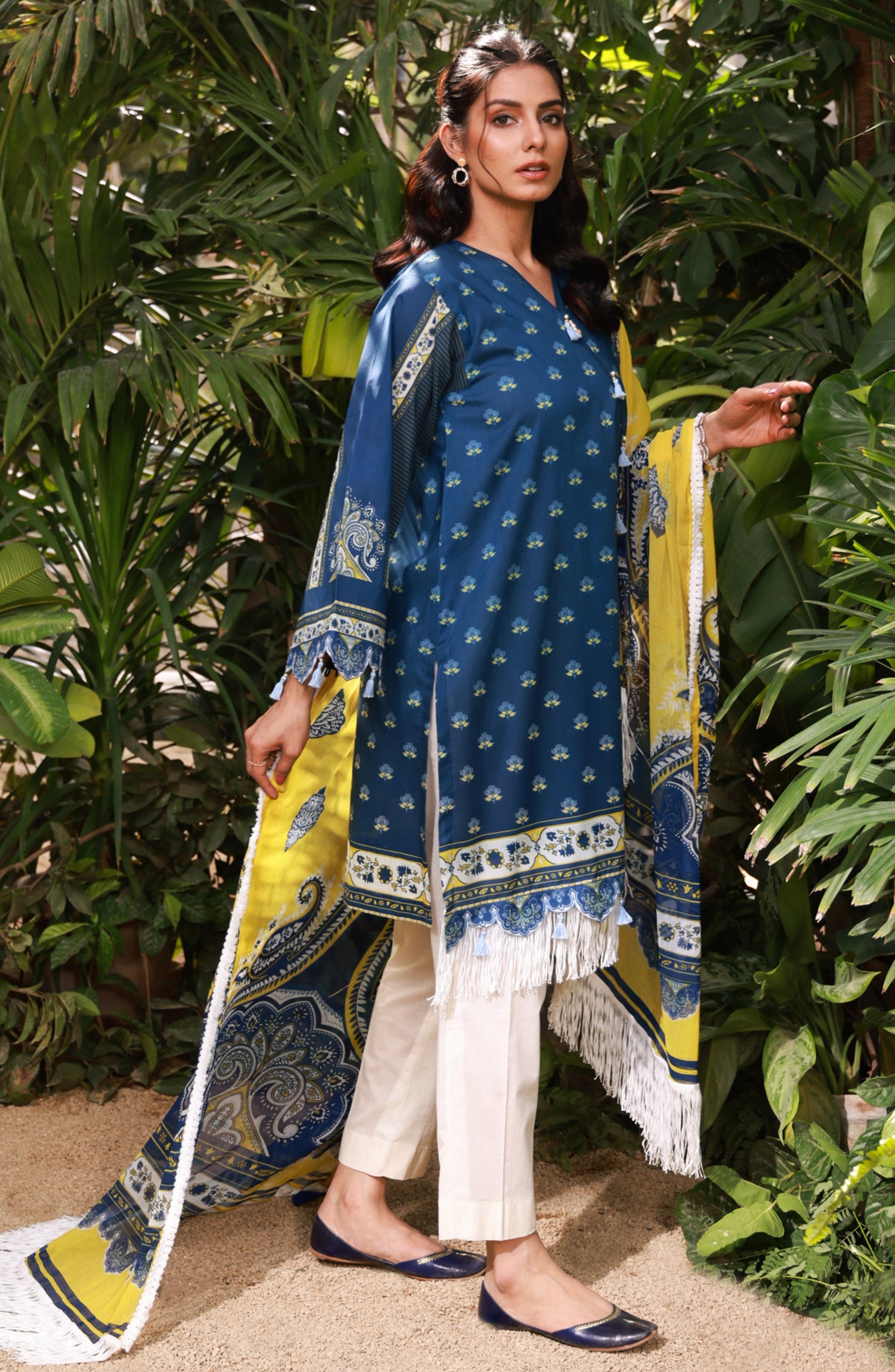 NRDS-21-405/U BLUE LAWN  UNSTITCHED SHIRT DUPATTA