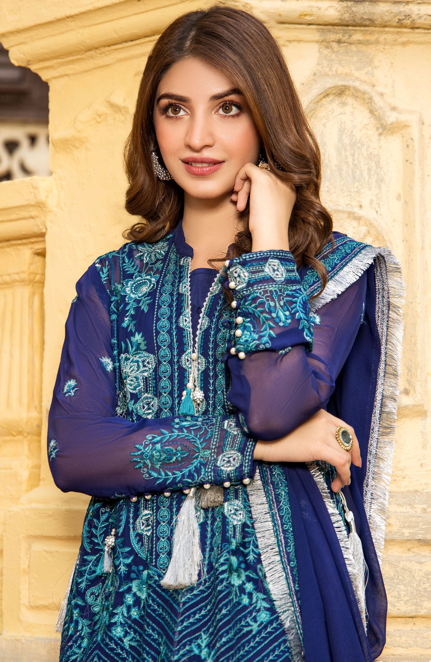 NRF-023/U BLUE CHIFFON WINTER UNSTITCHED SHIRT DUPATTA PANTS