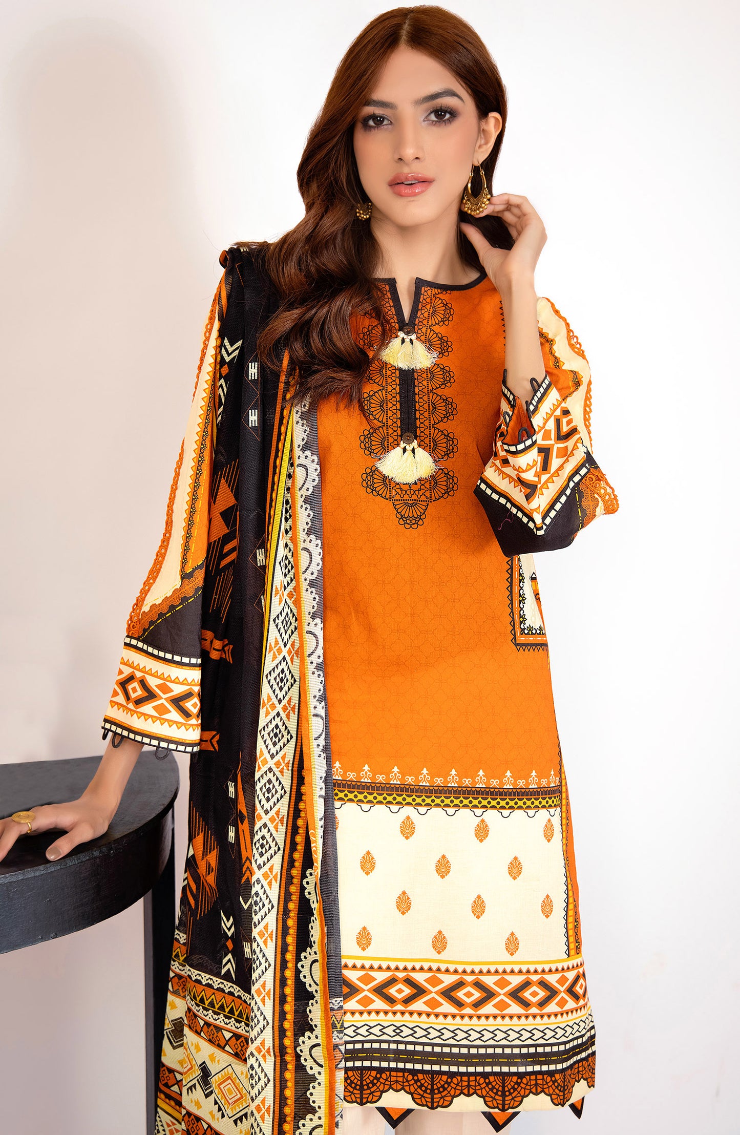 Unstitched 2 Piece Printed Lawn Shirt and Dobby Net Dupatta