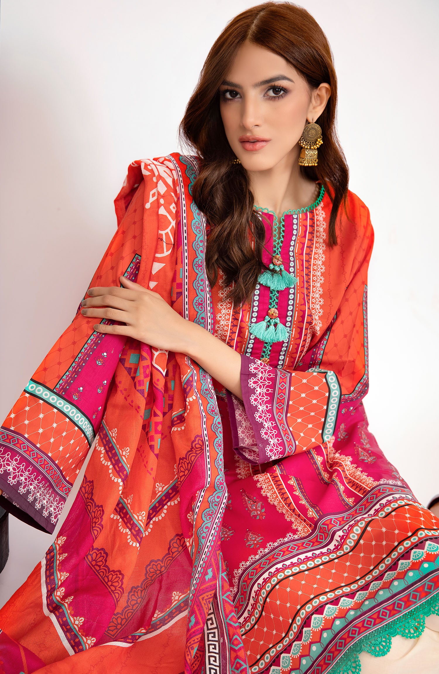 Unstitched 2 Piece Printed Lawn Shirt and Dobby Net Dupatta (NRDS-337/U PINK)