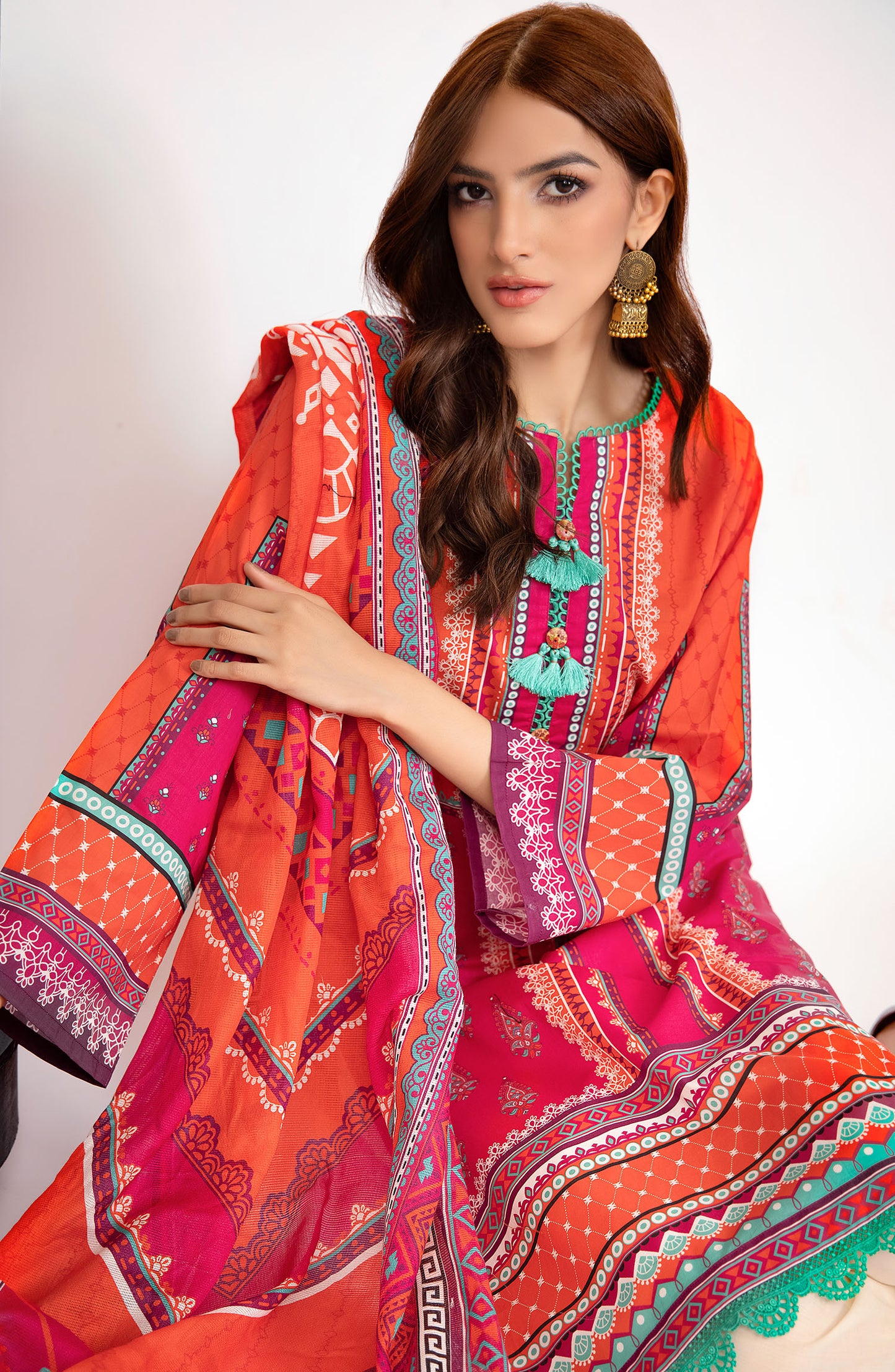 Unstitched 2 Piece Printed Lawn Shirt and Dobby Net Dupatta