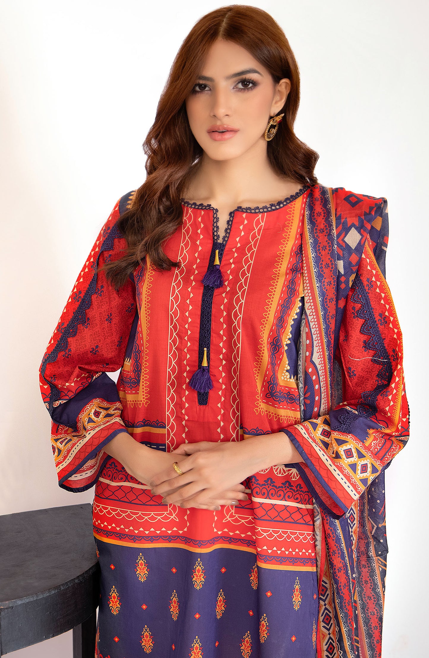 Unstitched 2 Piece Printed Lawn Shirt and Dobby Net Dupatta