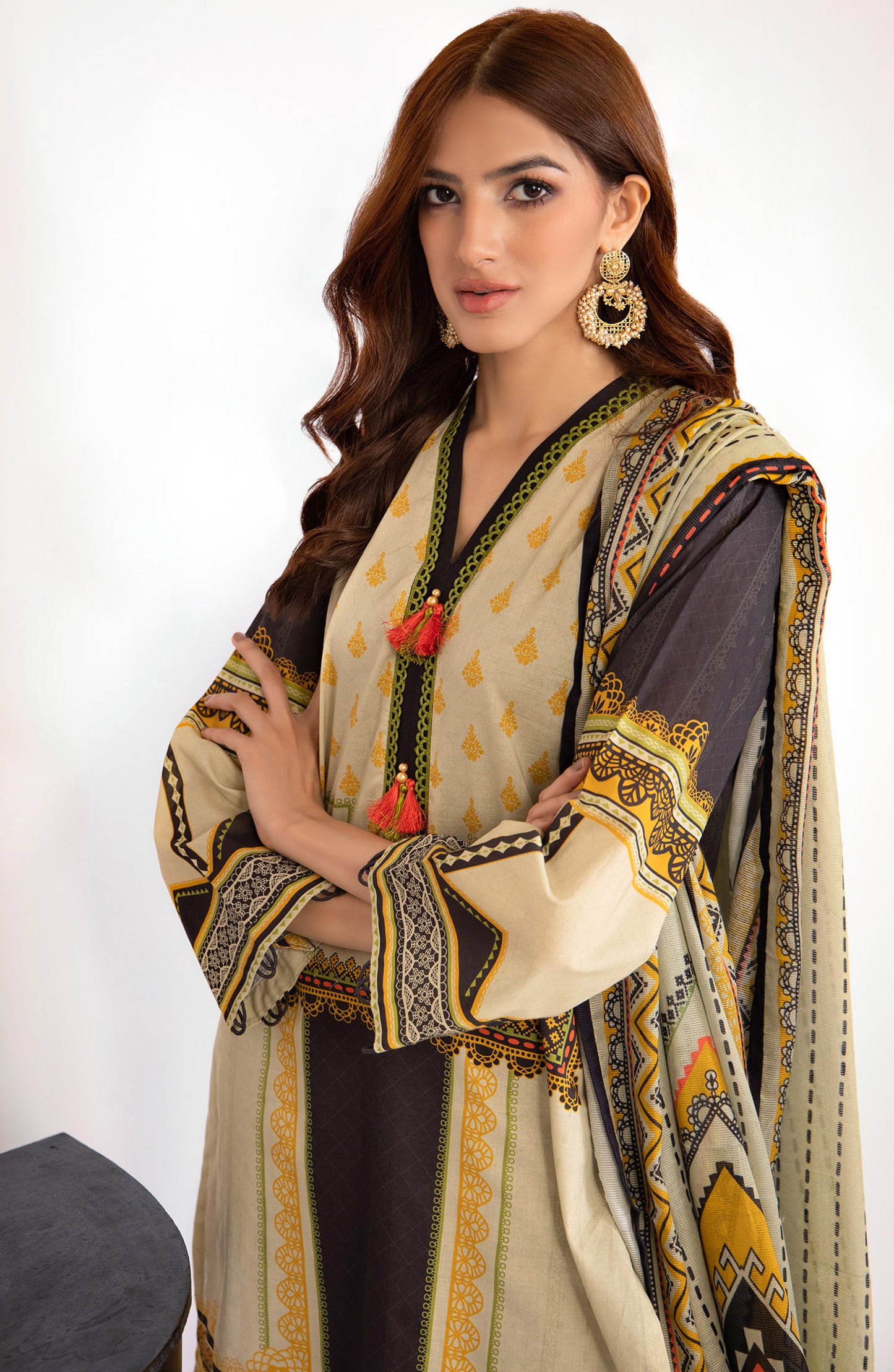 Unstitched 2 Piece Printed Lawn Shirt and Dobby Net Dupatta