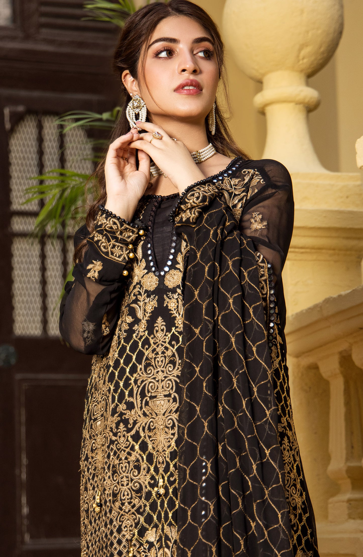 Unstitched 3 Piece Embroidered Chiffon Shirt , Raw Silk Pant and Chiffon Dupatta