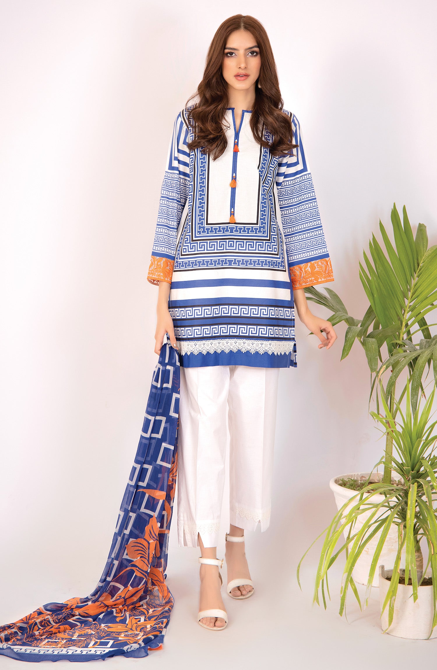 NRDS-22-060/U BLUE CAMBRIC  UNSTITCHED SHIRT DUPATTA