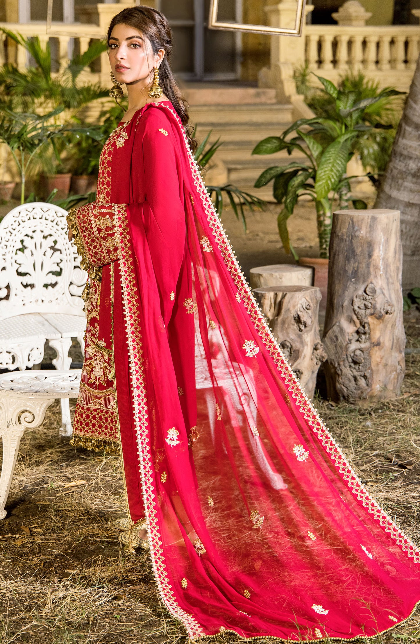 Unstitched 3 Piece Embroidered Chiffon Shirt , Raw Silk Pant and Chiffon Dupatta