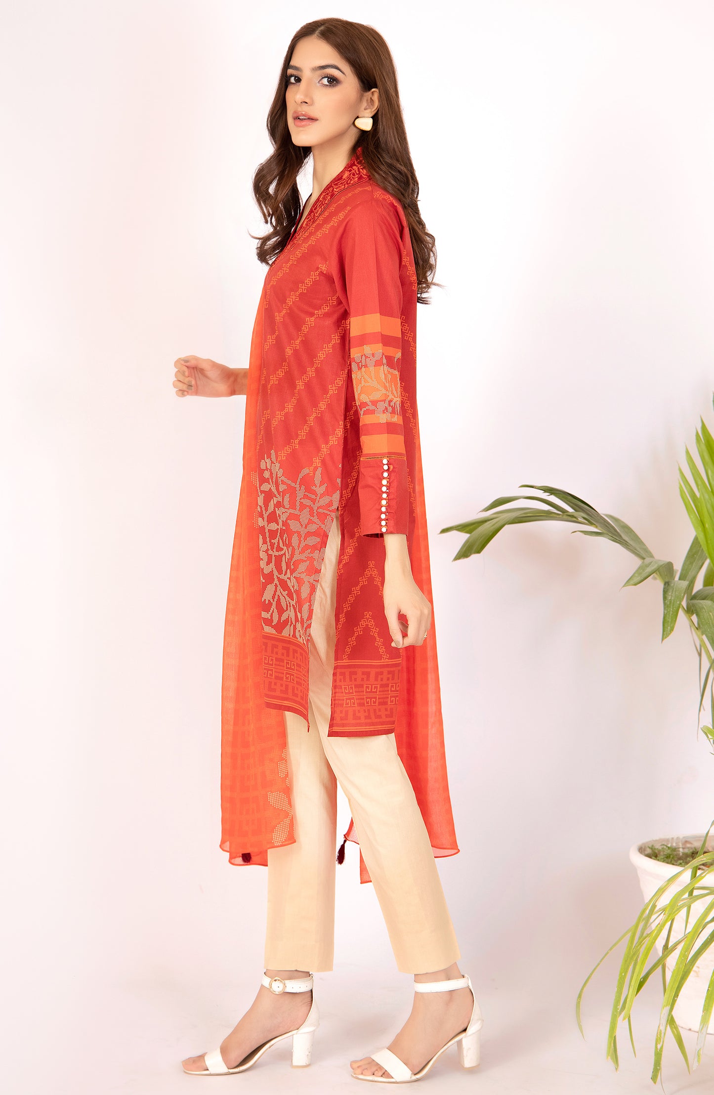 NRDS-22-058/U RED CAMBRIC  UNSTITCHED SHIRT DUPATTA