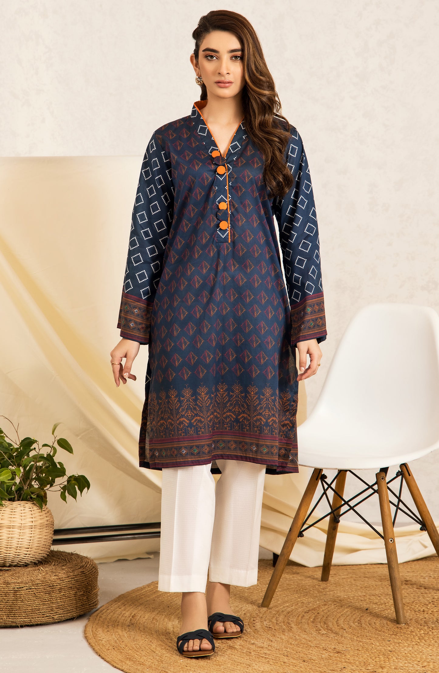 nrd-424-s-blue 1 Piece stiched printed lawn kurti 
