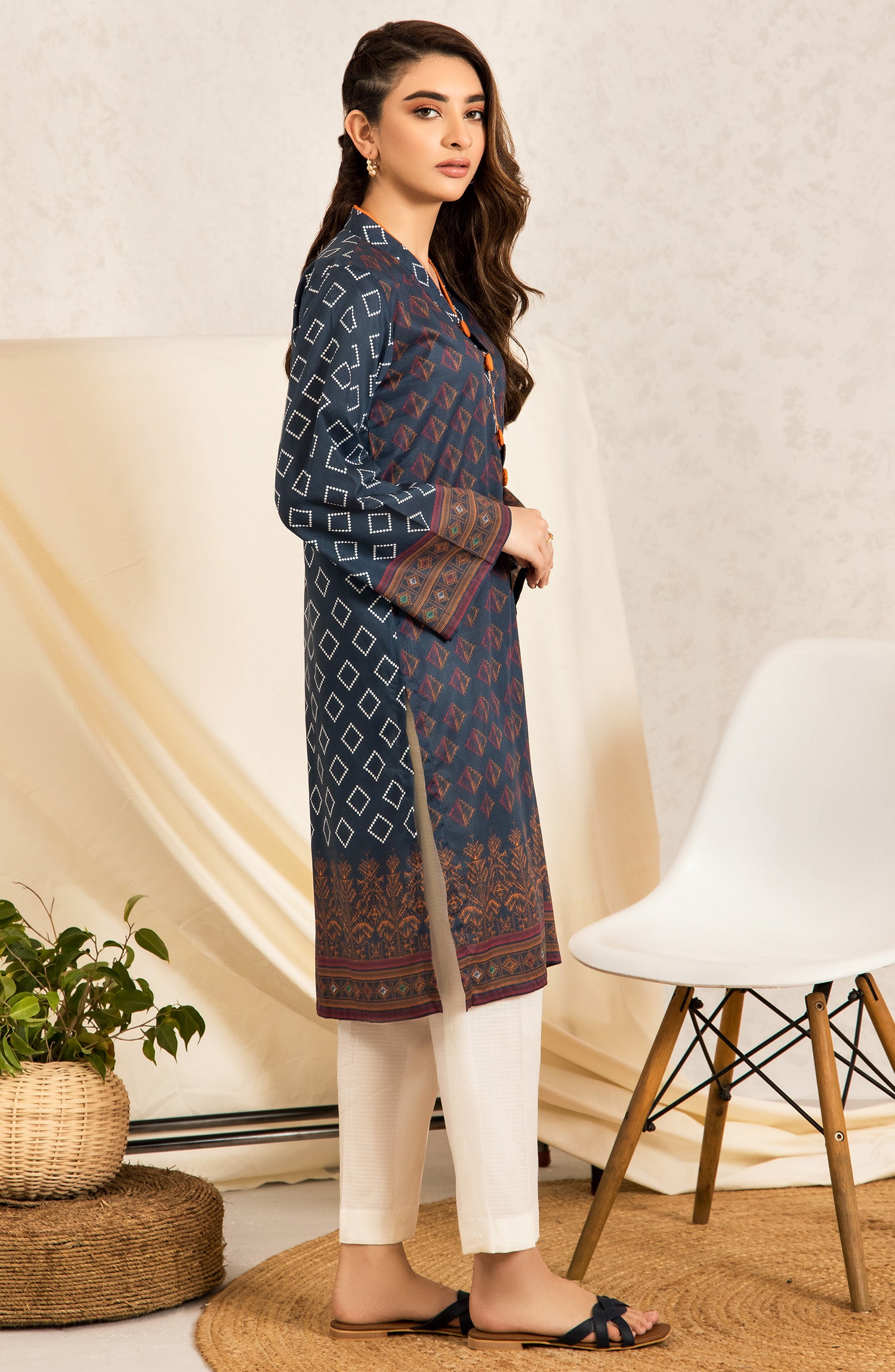nrd-424-s-blue 1 Piece stiched printed lawn kurti 