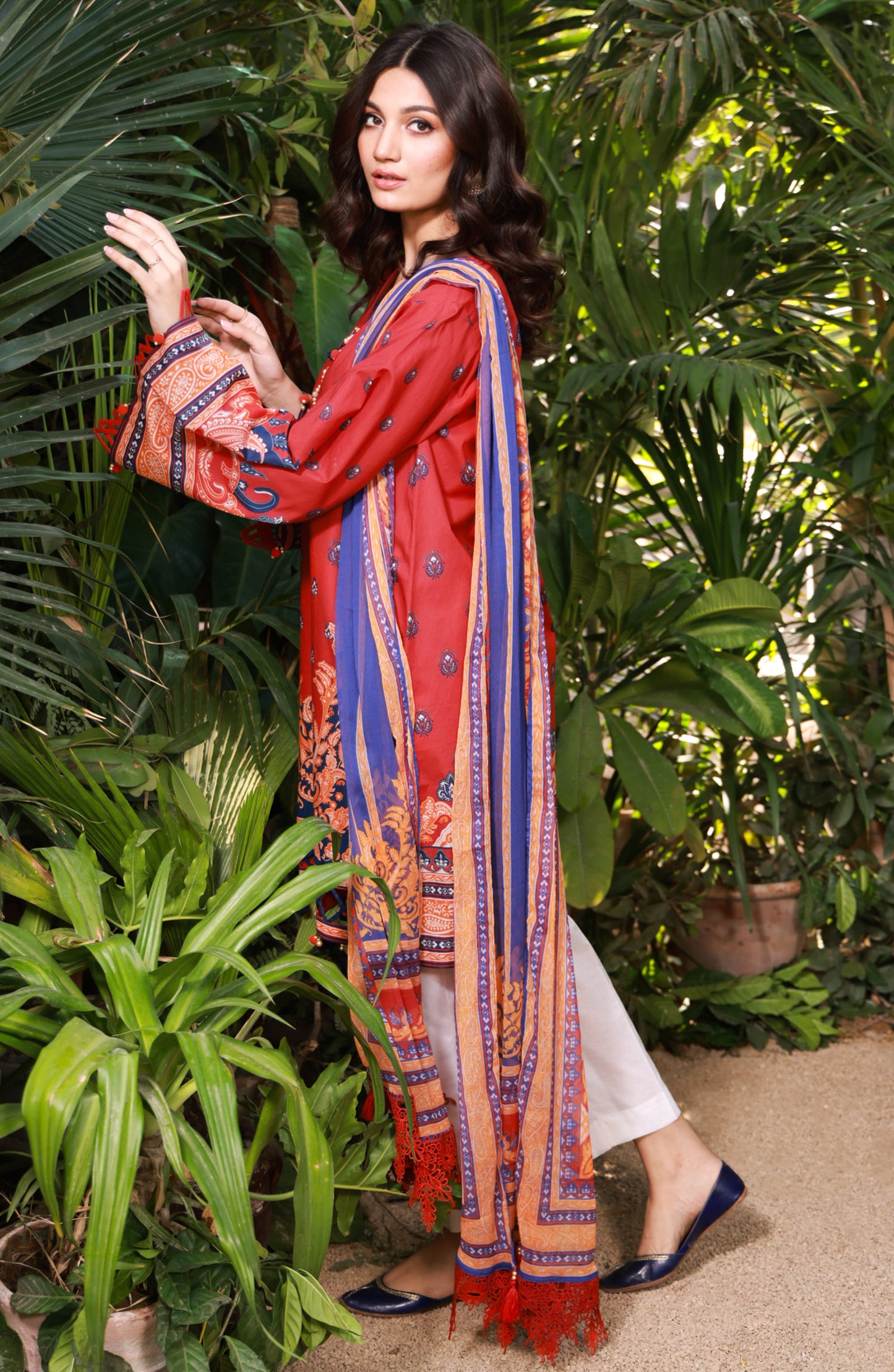 NRDS-21-403/U RED LAWN  UNSTITCHED SHIRT DUPATTA