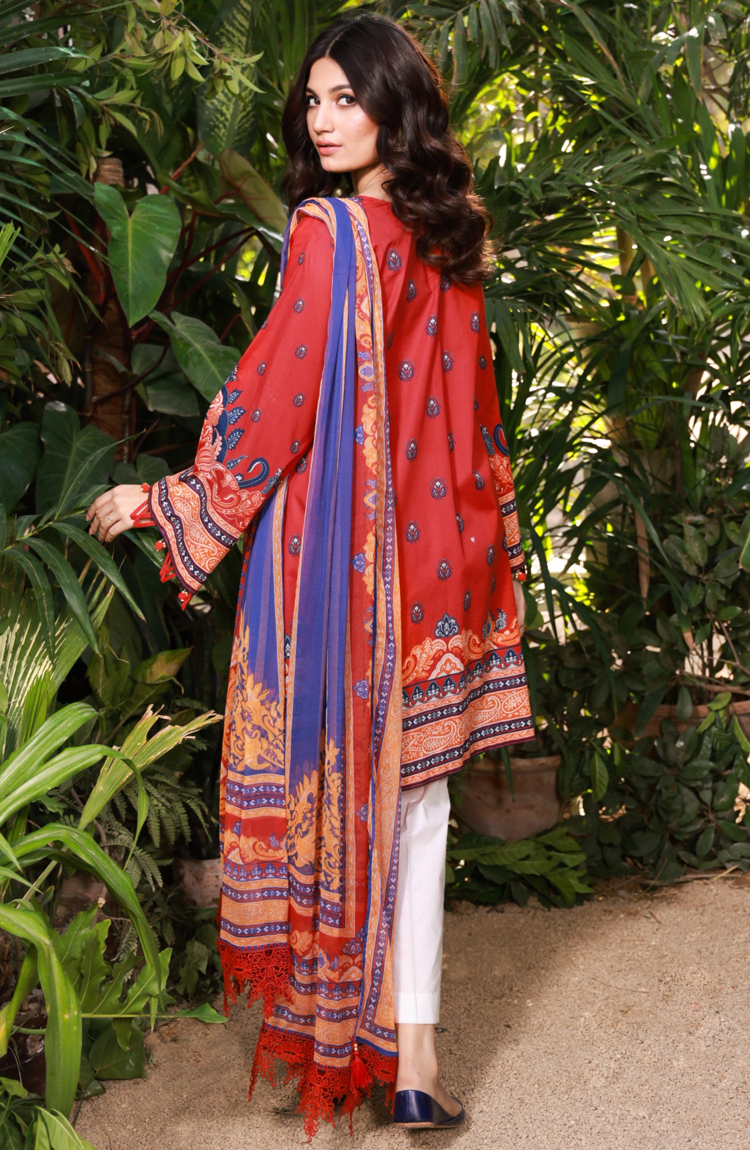NRDS-21-403/U RED LAWN  UNSTITCHED SHIRT DUPATTA