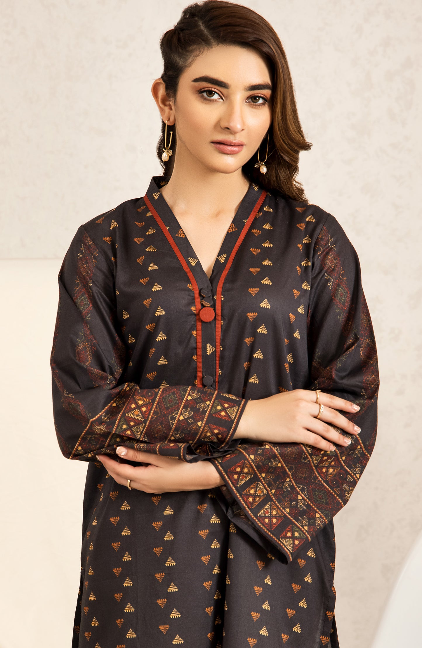 nrd-421-s-black 1 Piece Printed Lawn Shirt 