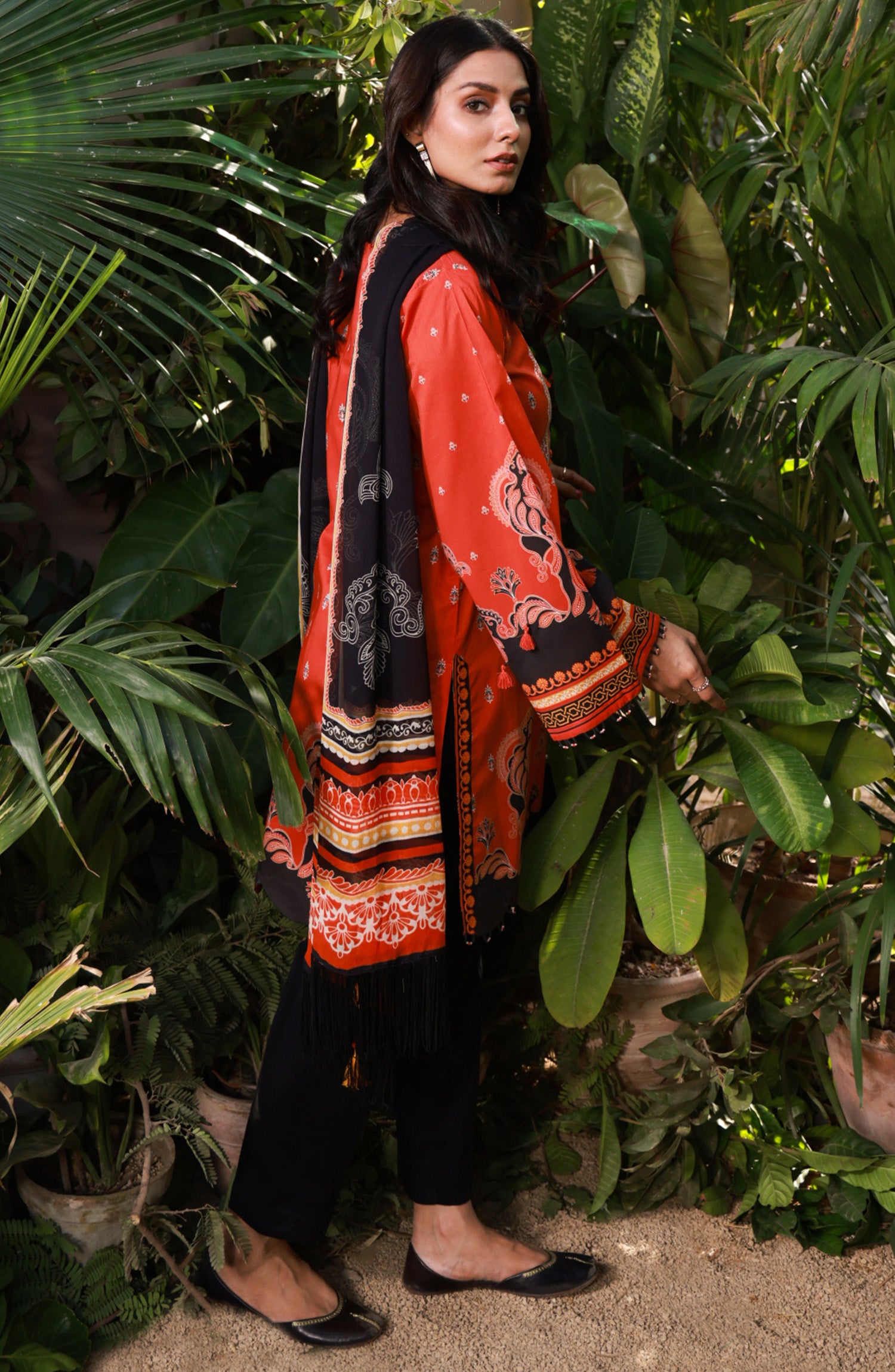 NRDS-21-410/U ORANGE LAWN  UNSTITCHED SHIRT DUPATTA