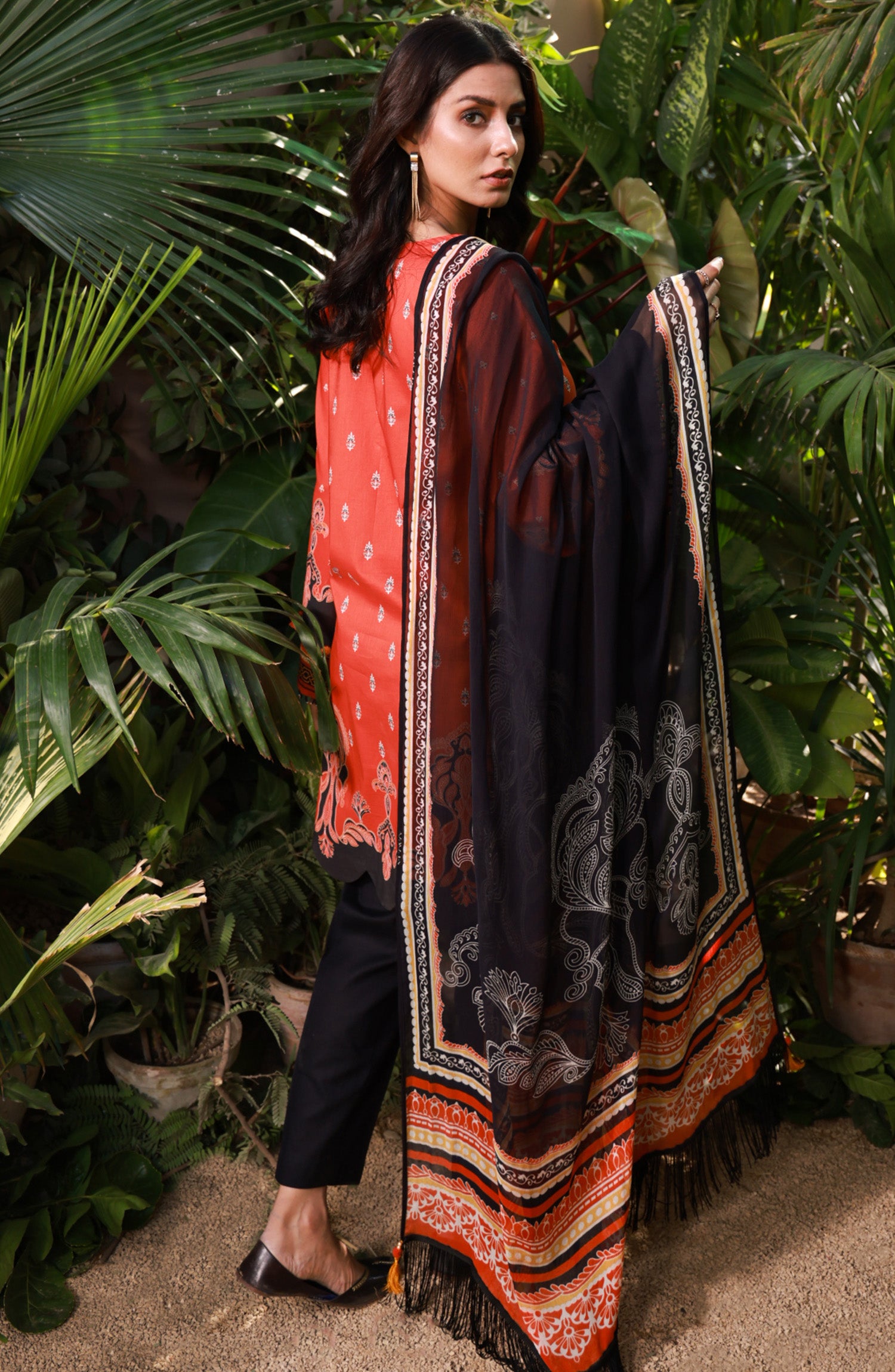NRDS-21-410/U ORANGE LAWN  UNSTITCHED SHIRT DUPATTA