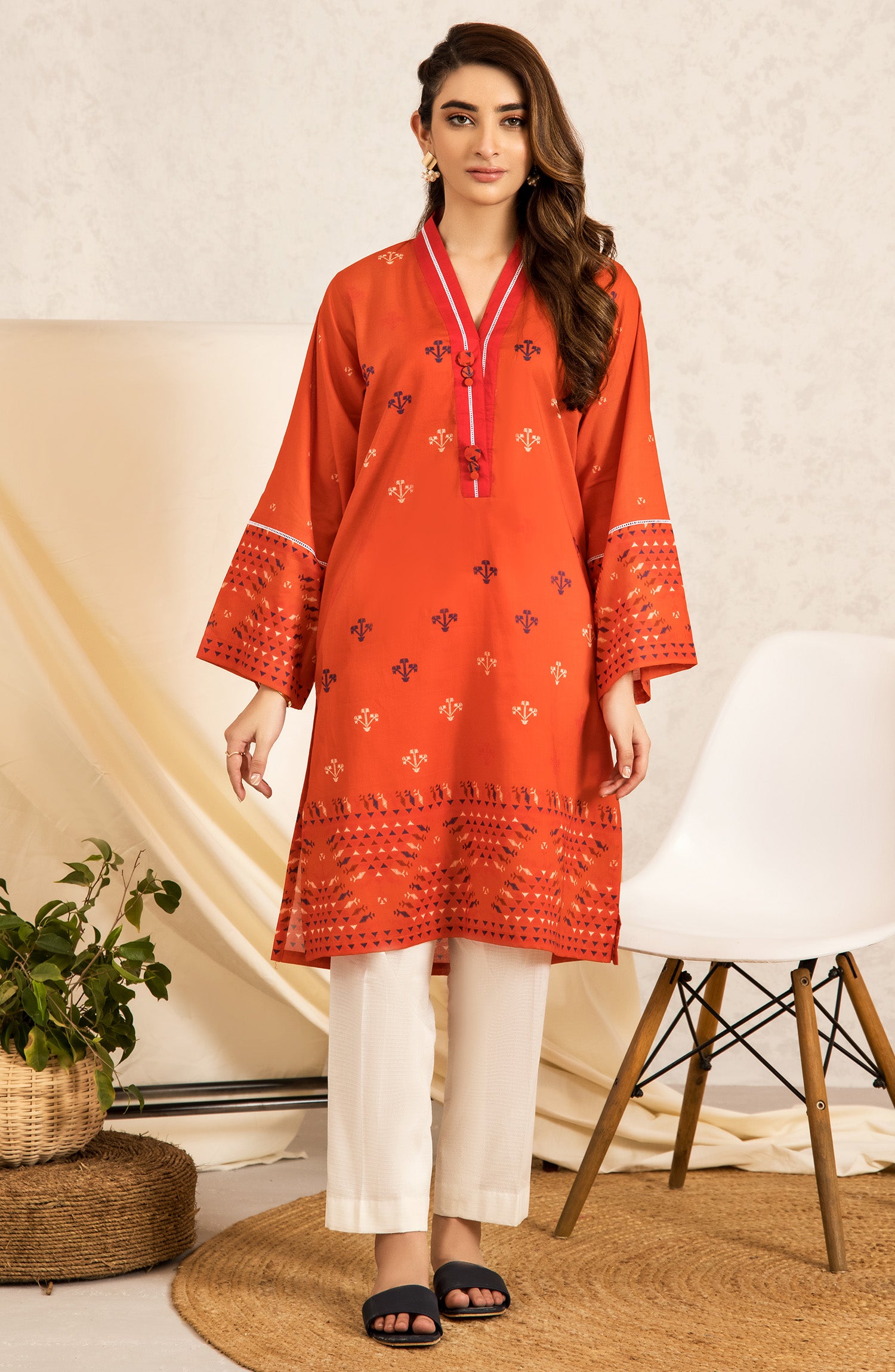 nrd-420-s-orange 1 Piece Printed kurti Lawn Shirt 