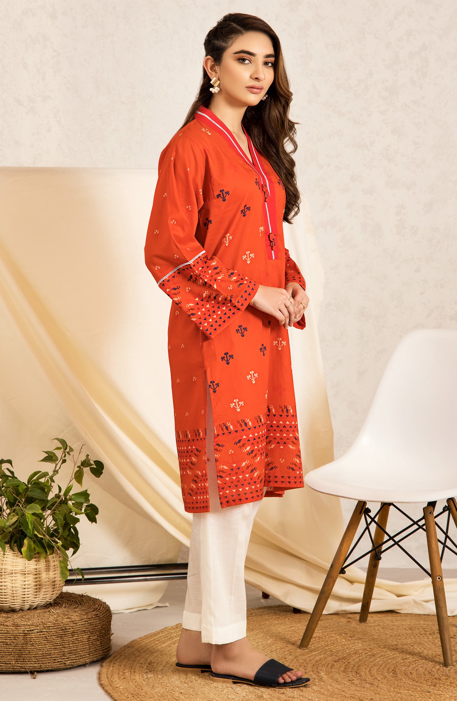 nrd-420-s-orange 1 Piece Printed kurti Lawn Shirt 