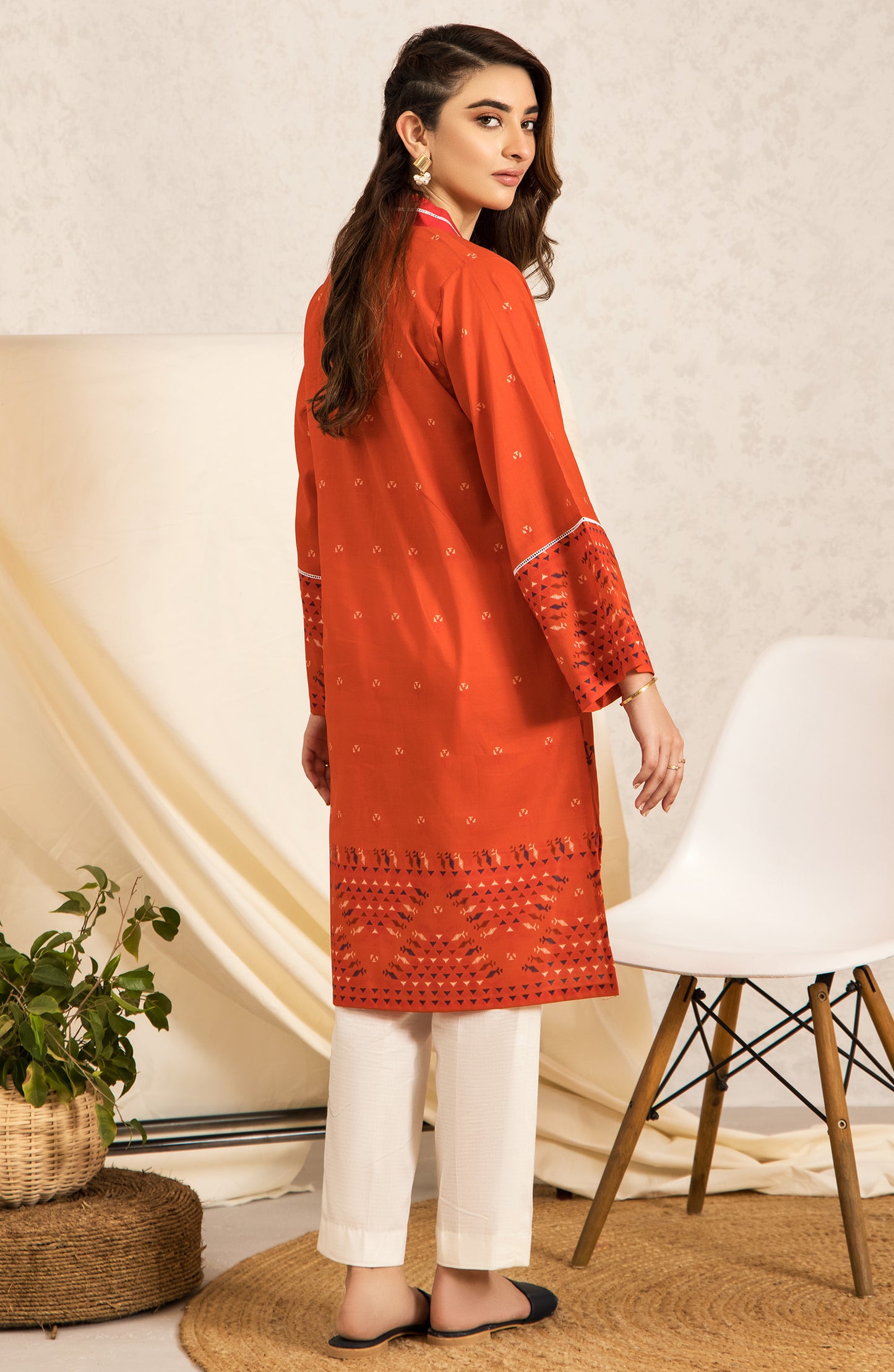 nrd-420-s-orange 1 Piece Printed kurti Lawn Shirt 
