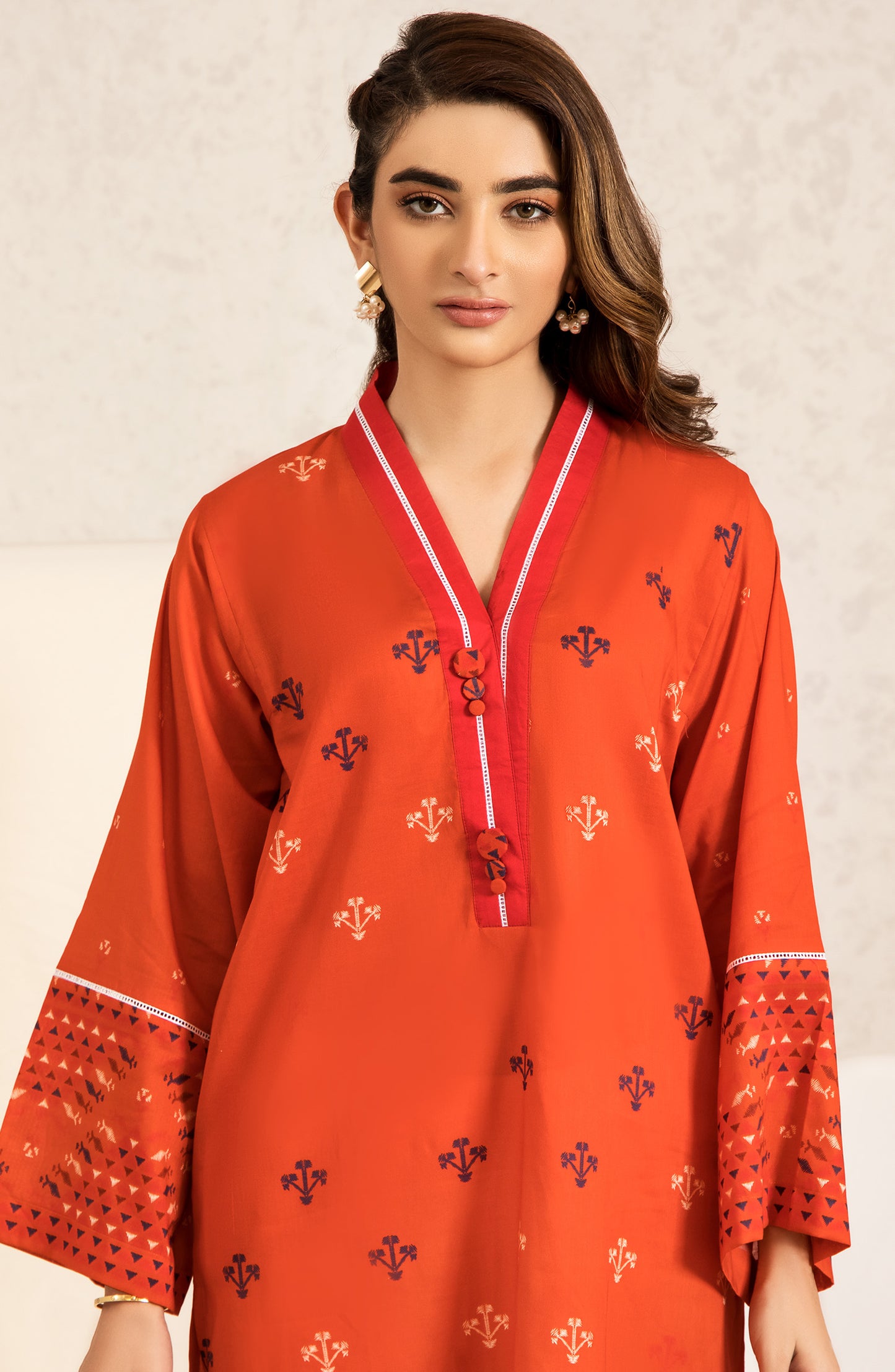 nrd-420-s-orange 1 Piece Printed kurti Lawn Shirt 
