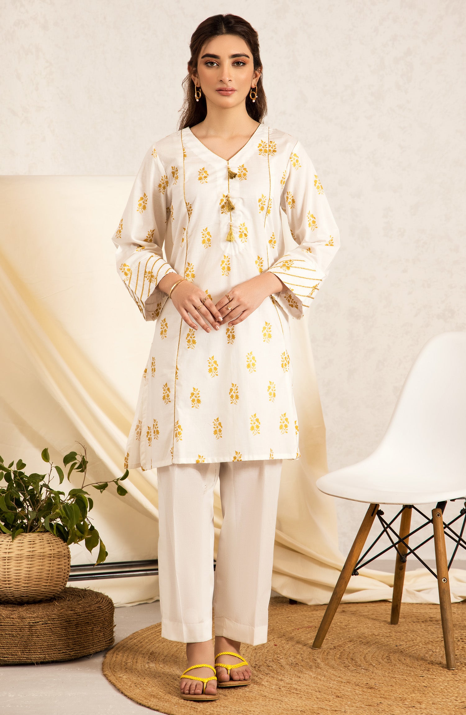 nrc-51-s-white 1 Piece Gold Printed Lawn Shirt 
