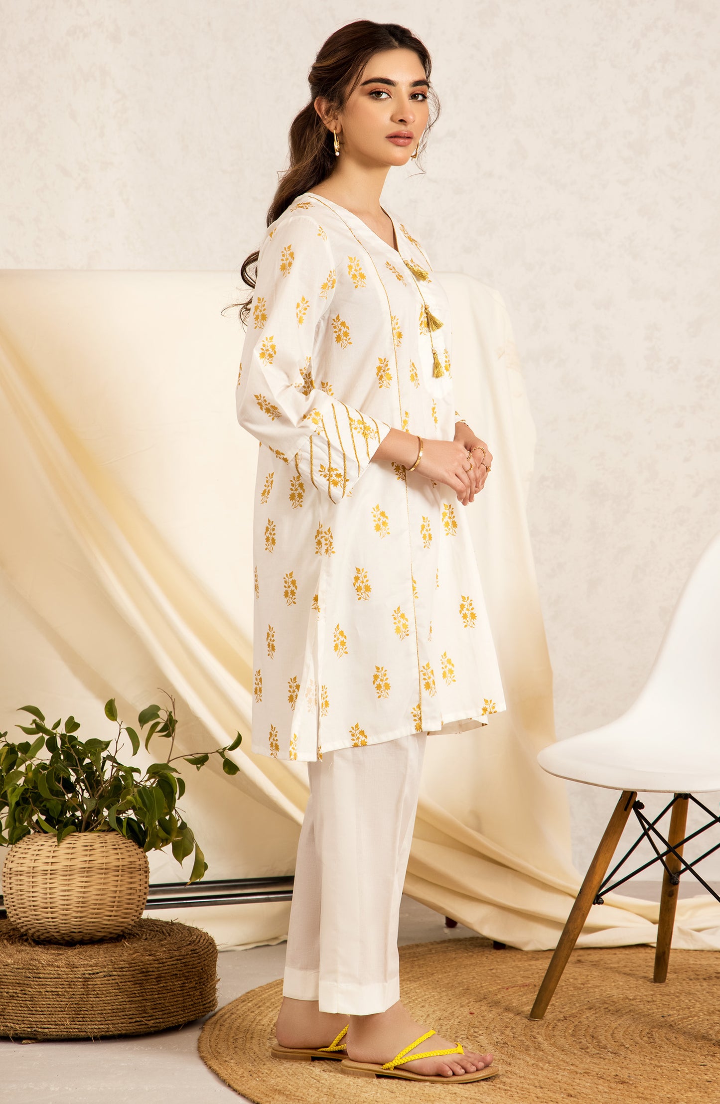 nrc-51-s-white 1 Piece Gold Printed Lawn Shirt 