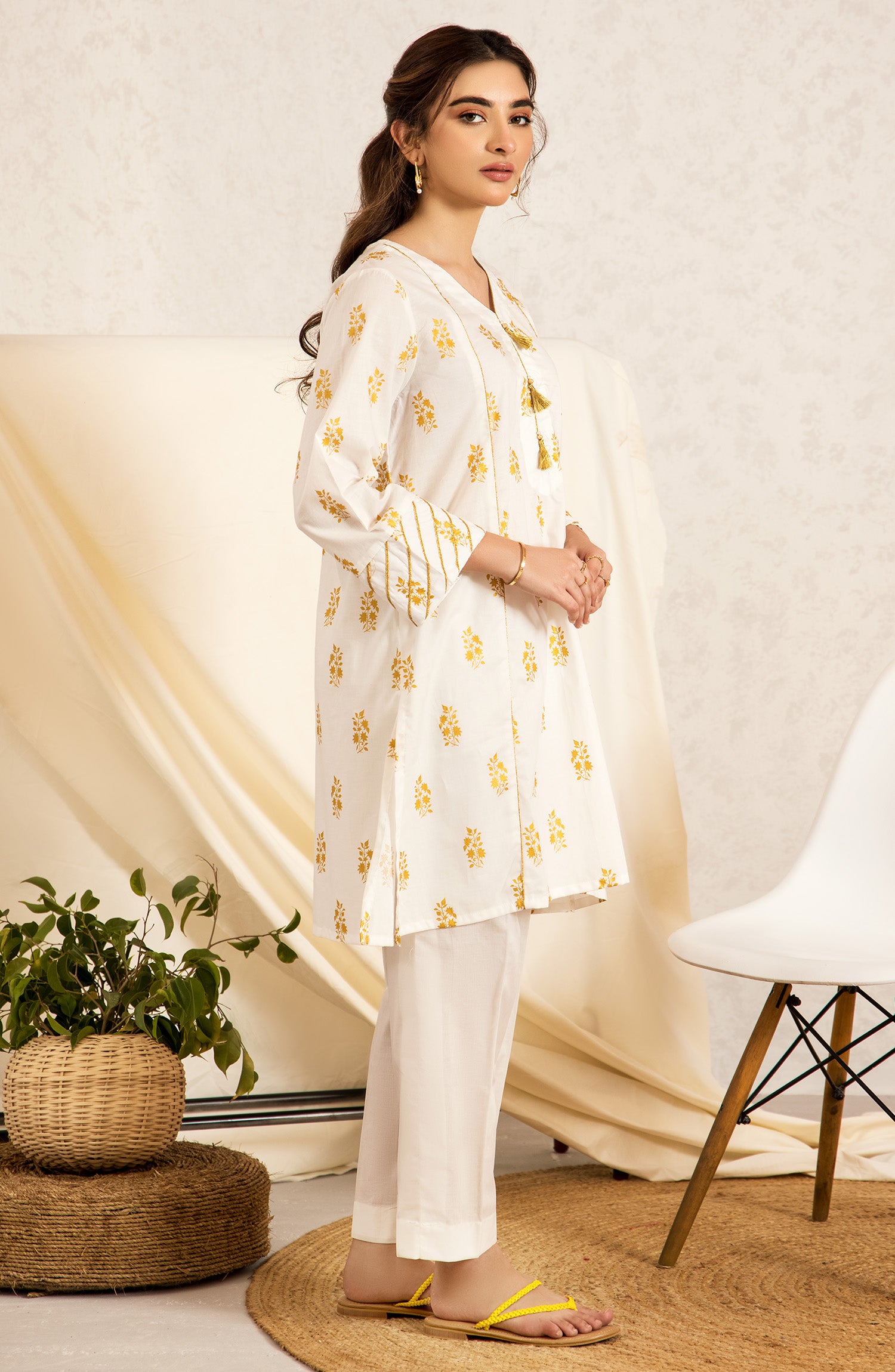nrc-51-s-white 1 Piece Gold Printed Lawn Shirt 