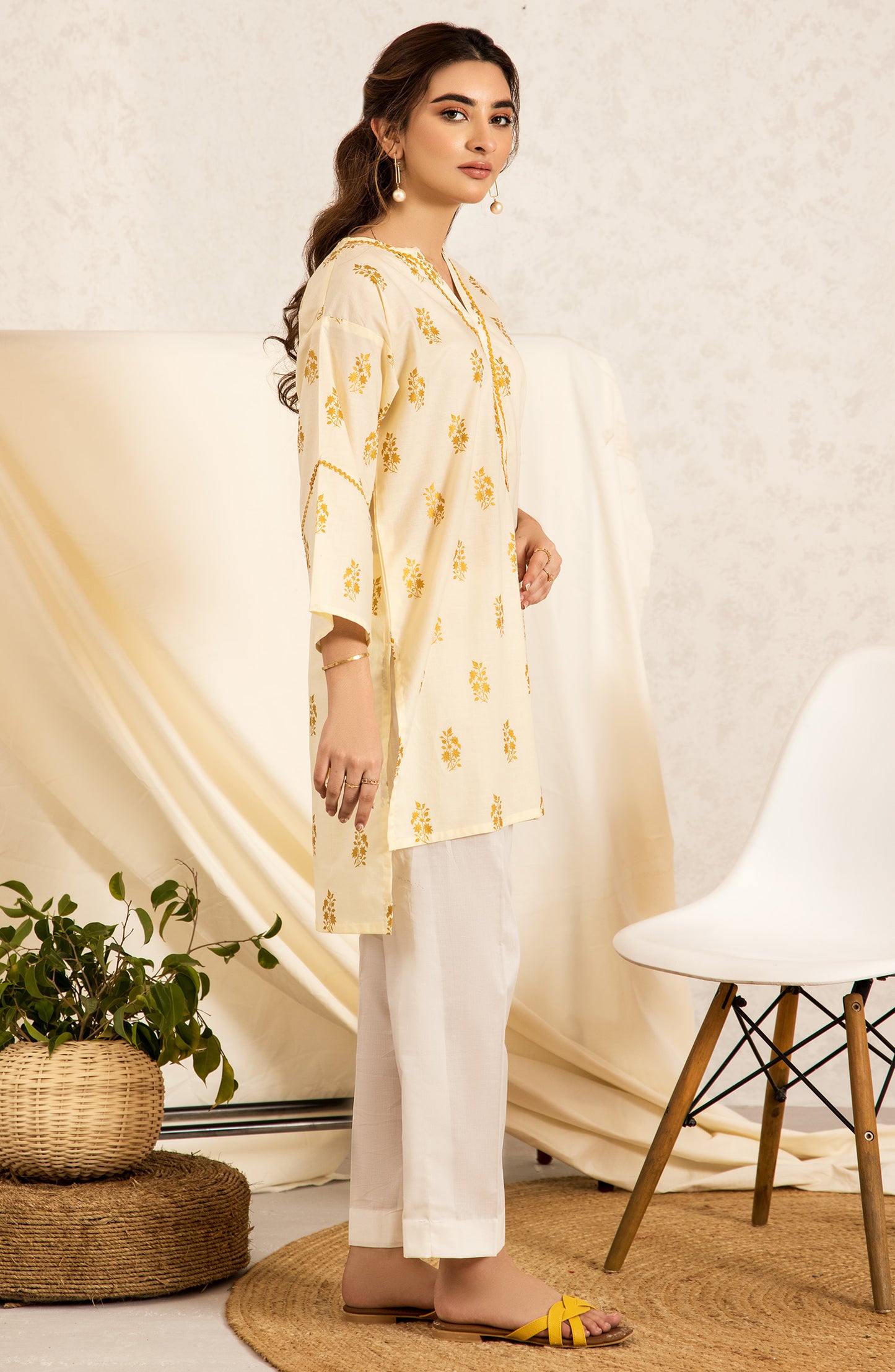 nrc-51-s-creme 1 Piece Gold printed Lawn Shirt 