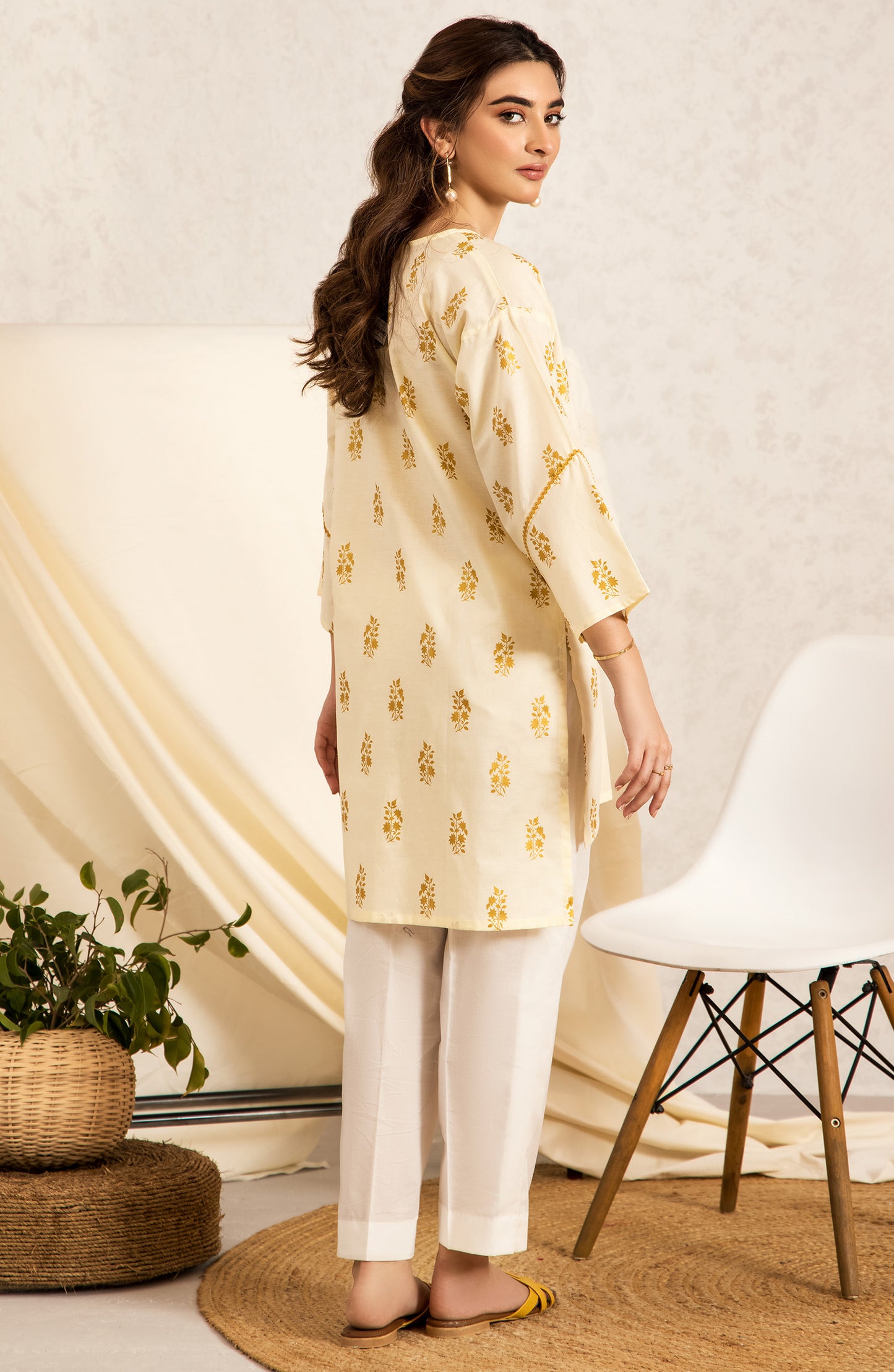 nrc-51-s-creme 1 Piece Gold printed Lawn Shirt 