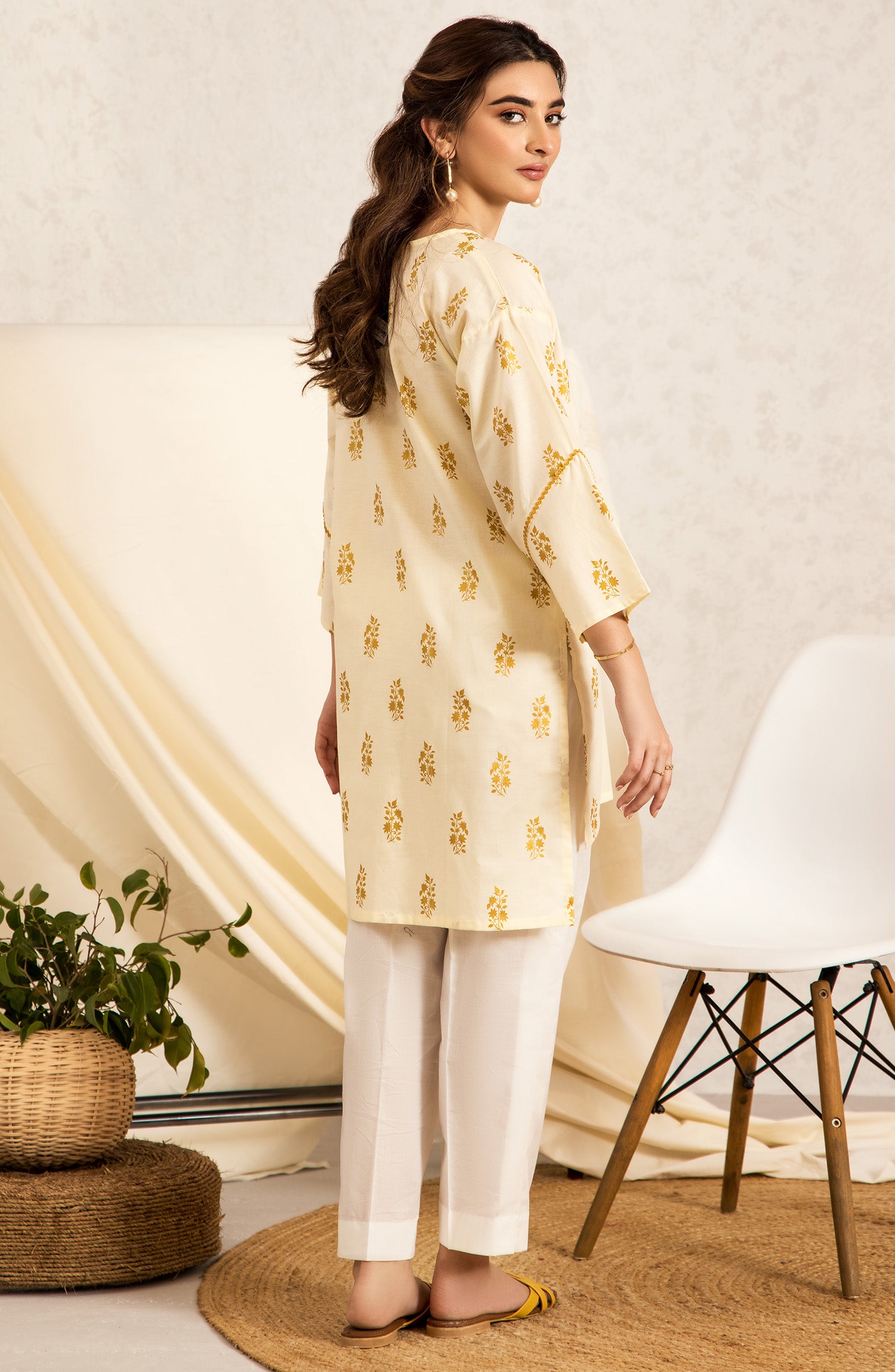 nrc-51-s-creme 1 Piece Gold printed Lawn Shirt 