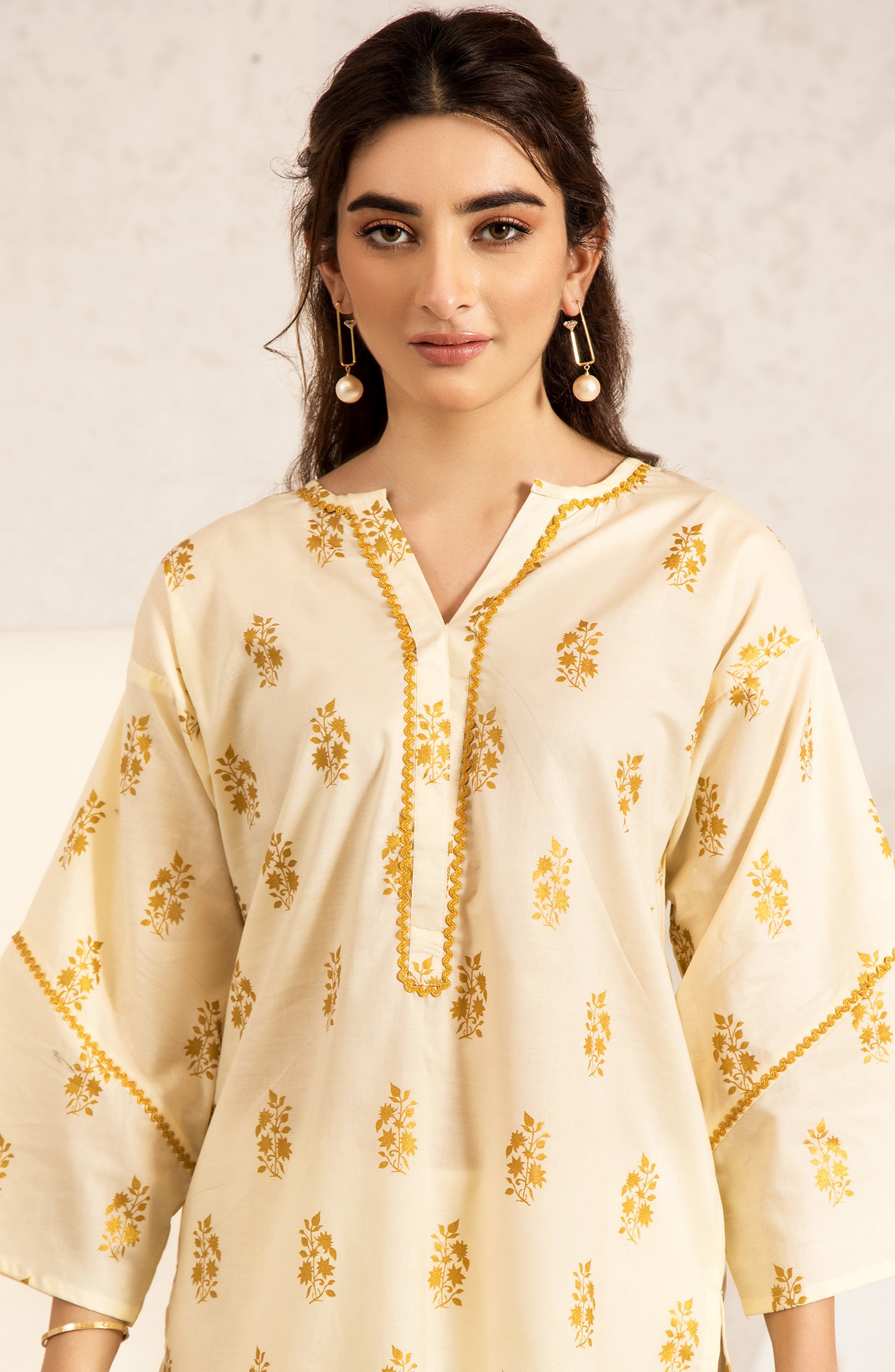 nrc-51-s-creme 1 Piece Gold printed Lawn Shirt 