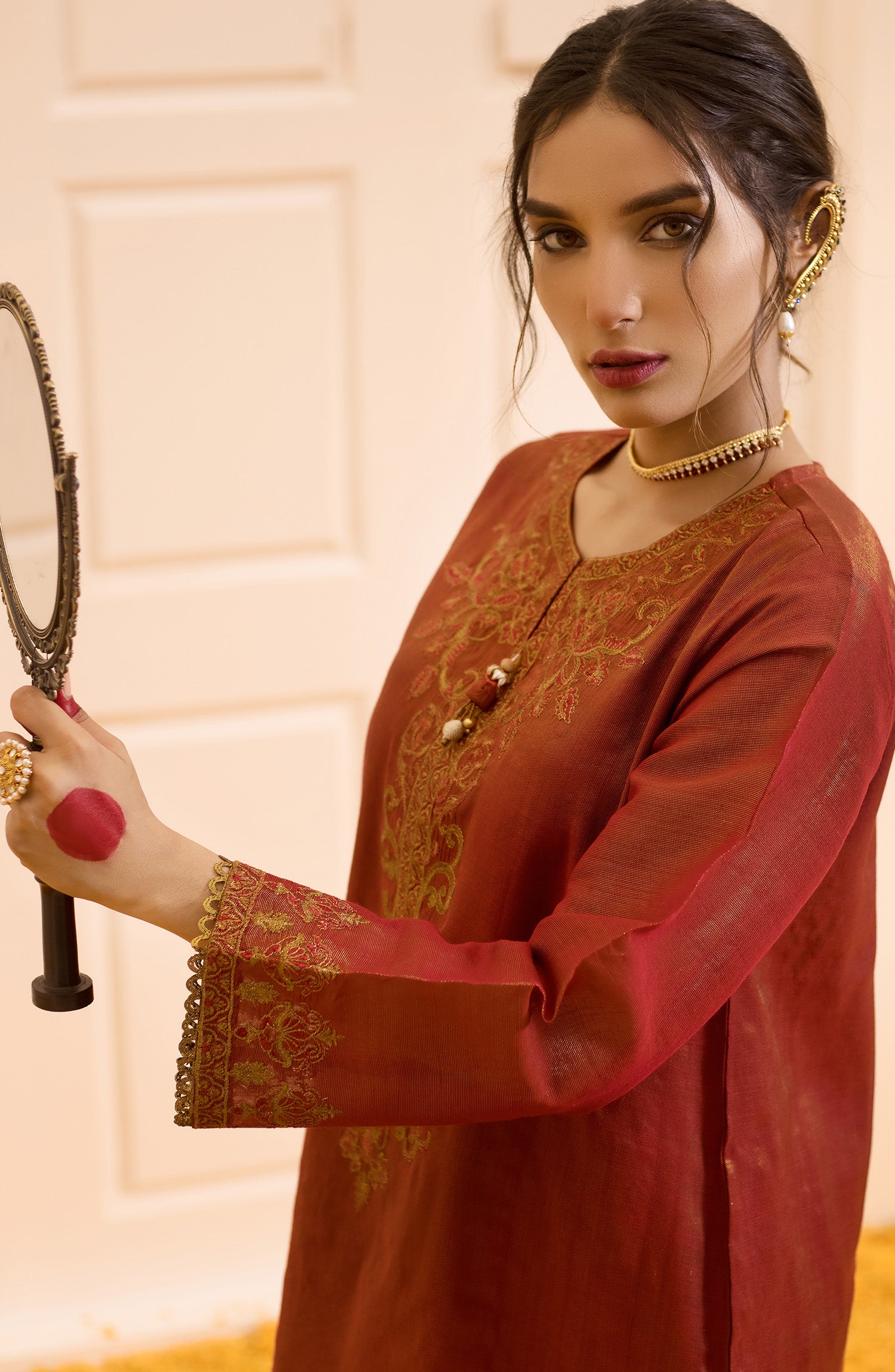 OTL-22-004/U RED LAWN  UNSTITCHED SHIRT DUPATTA PANTS