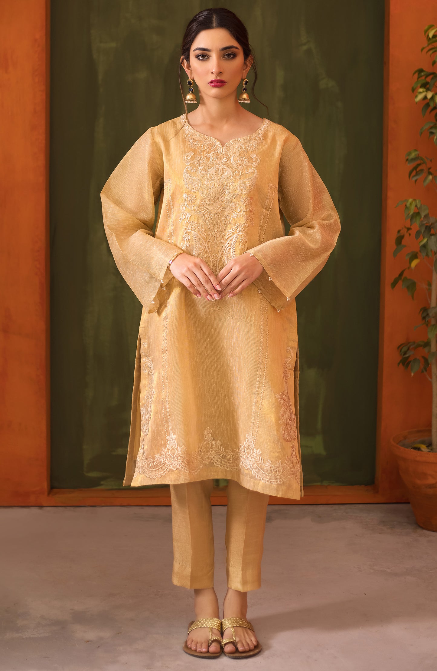 Stitched 1 Piece Embroidered Textured Paper Cotton Shirt