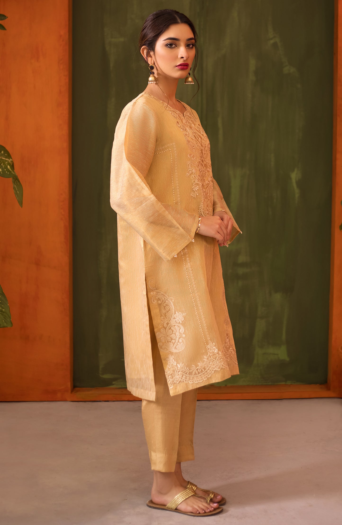 Stitched 1 Piece Embroidered Textured Paper Cotton Shirt