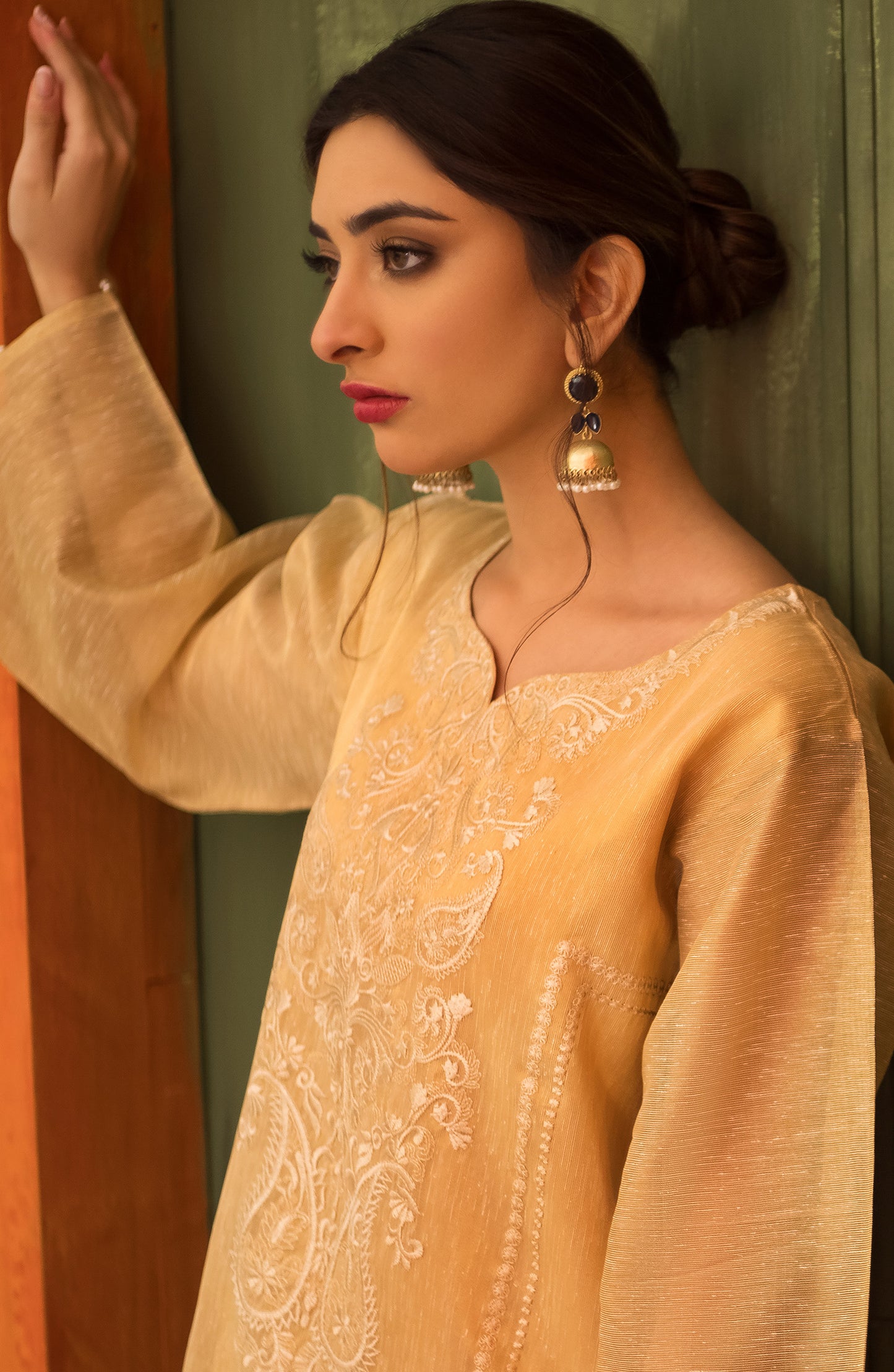 Stitched 1 Piece Embroidered Textured Paper Cotton Shirt