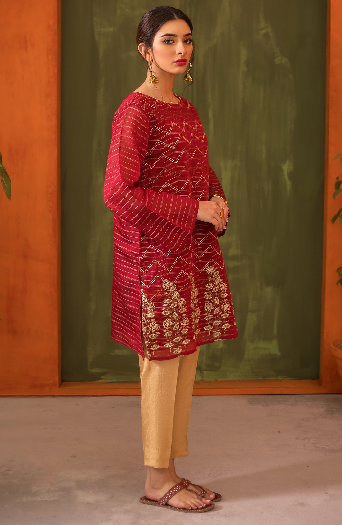 Stitched 1 Piece Embroidered Zari Stripe Paper Cotton Shirt