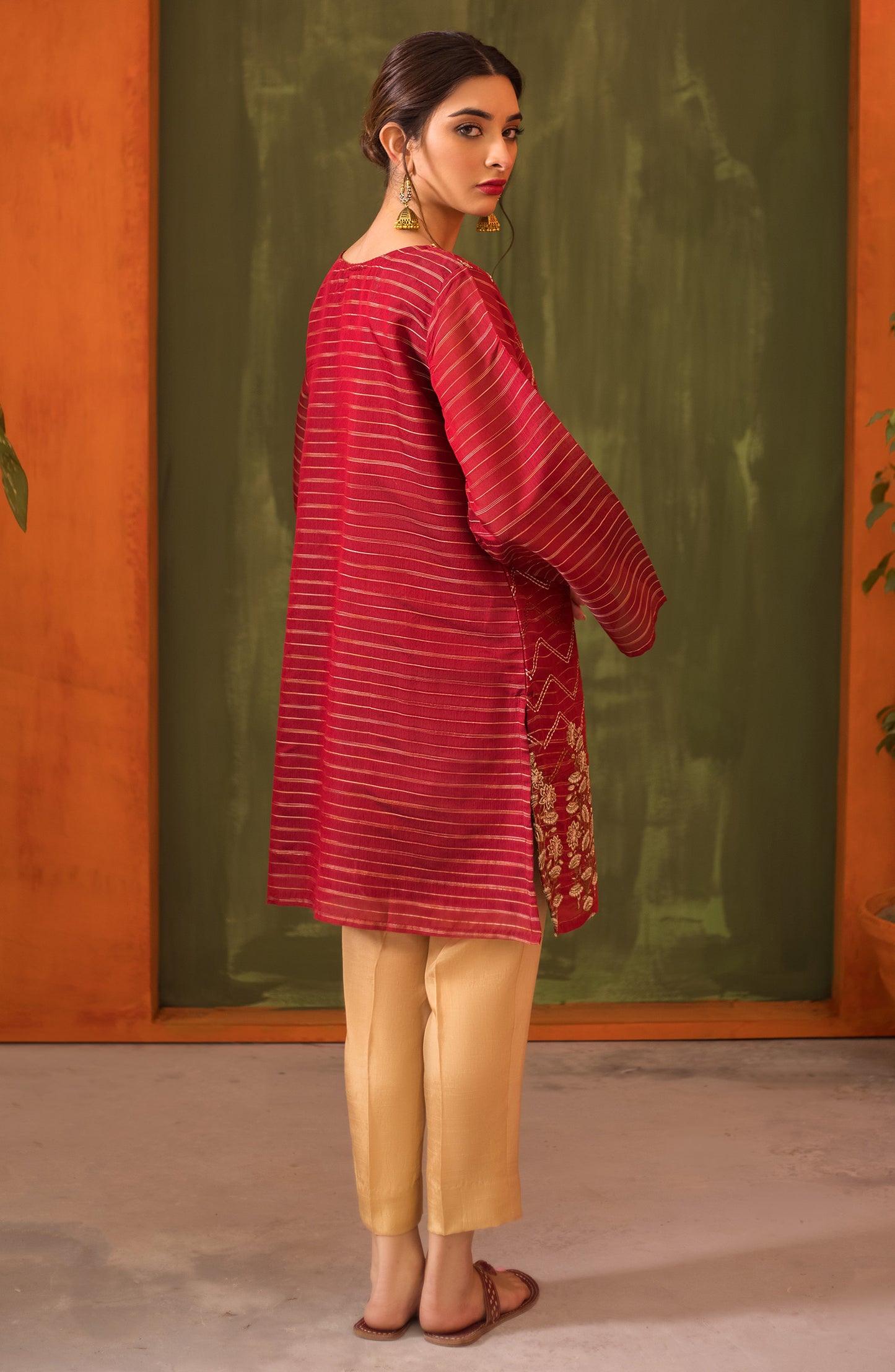 Stitched 1 Piece Embroidered Zari Stripe Paper Cotton Shirt